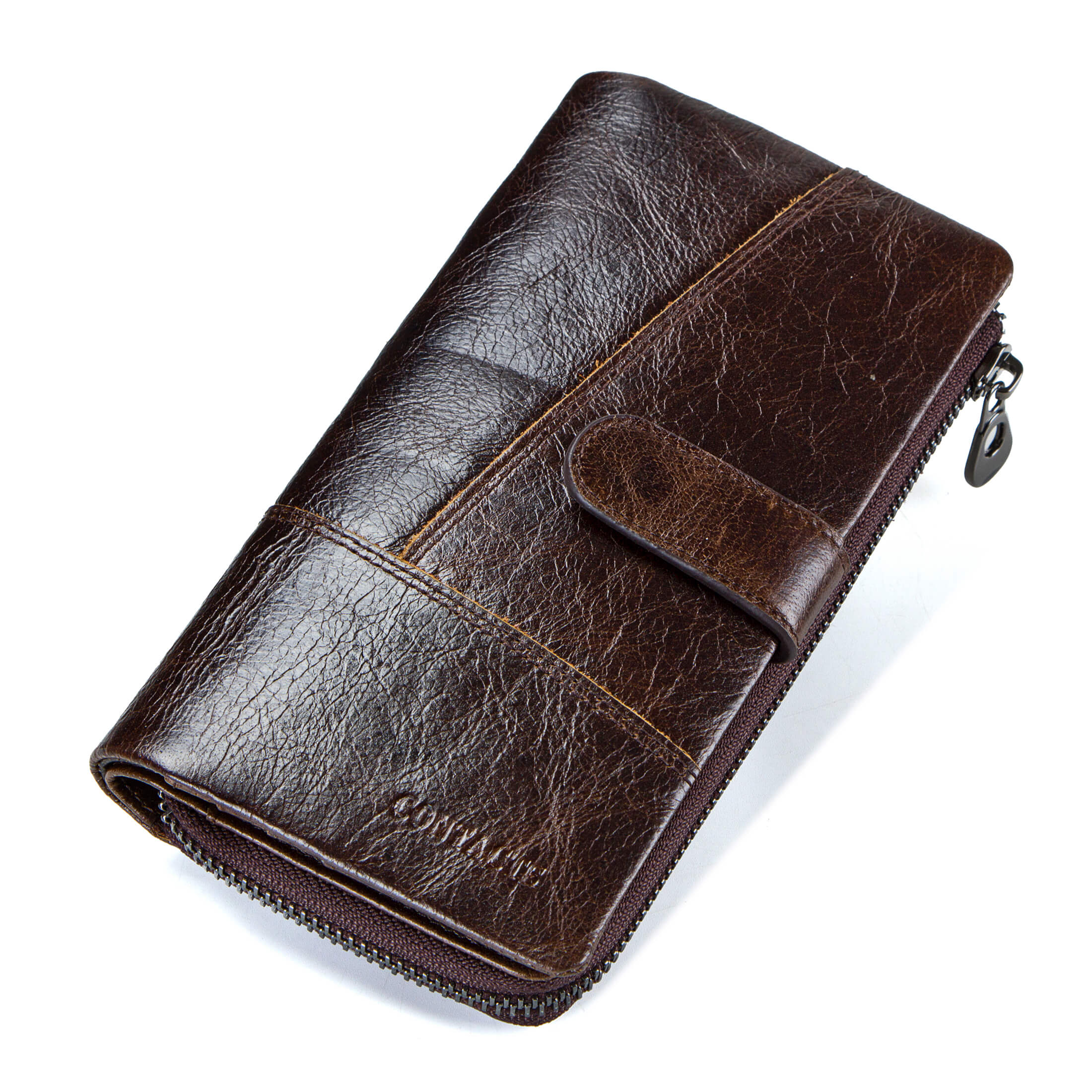 thumbnail video image 2 of Contact's Men's Genuine Leather Wallet, Vintage Long Wallet, Business Card Case Checkbook (Coffee ), 2 of 8