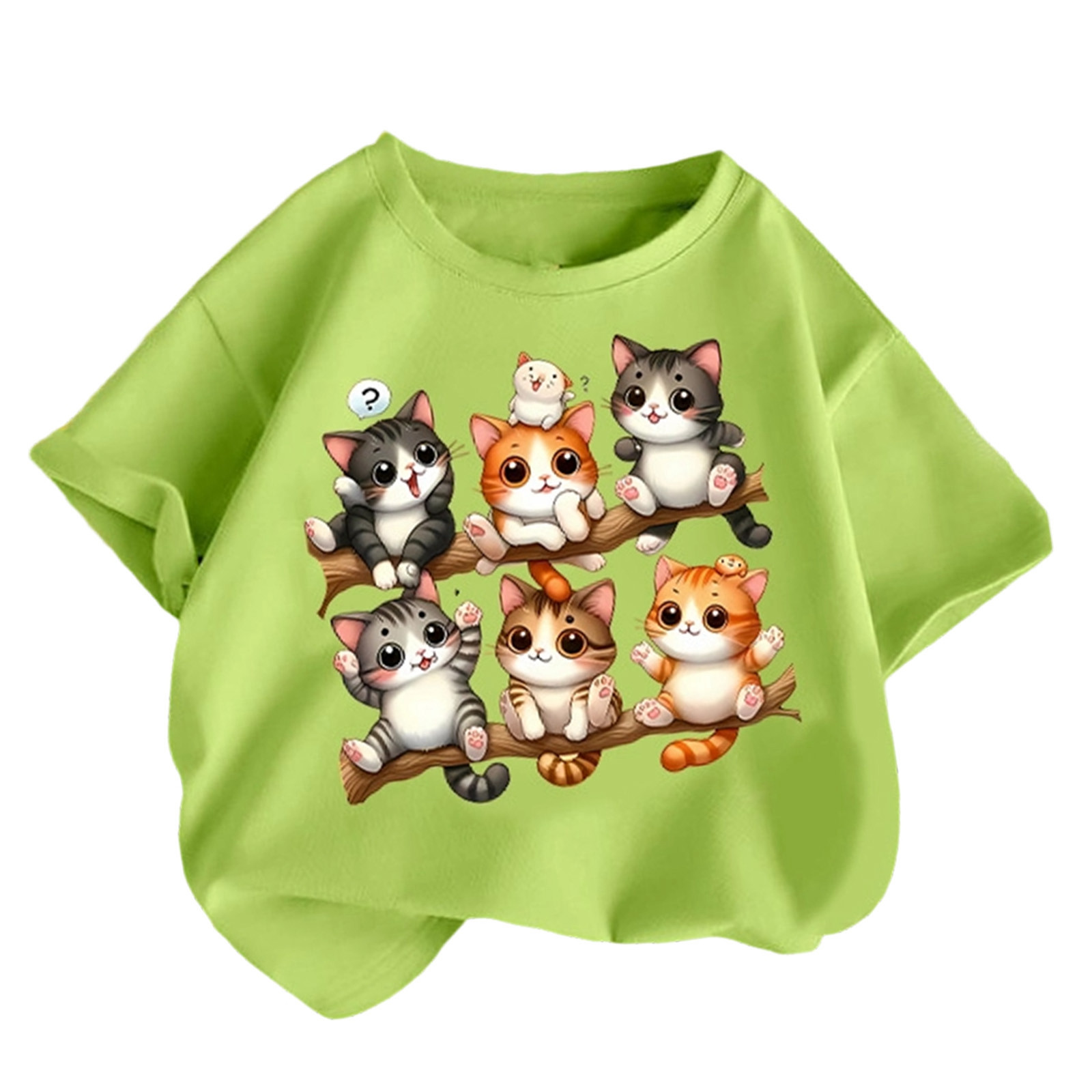 thumbnail video image 2 of YUEHUA Sch+ool Clothes for Girls Girls Summer Tops Cute Cat Print Short Sleeve Tee Loose Fit Round Neck Casual Shirt for Toddler Kids Comfortable Breathable, Size 8-10 Years, 2 of 6