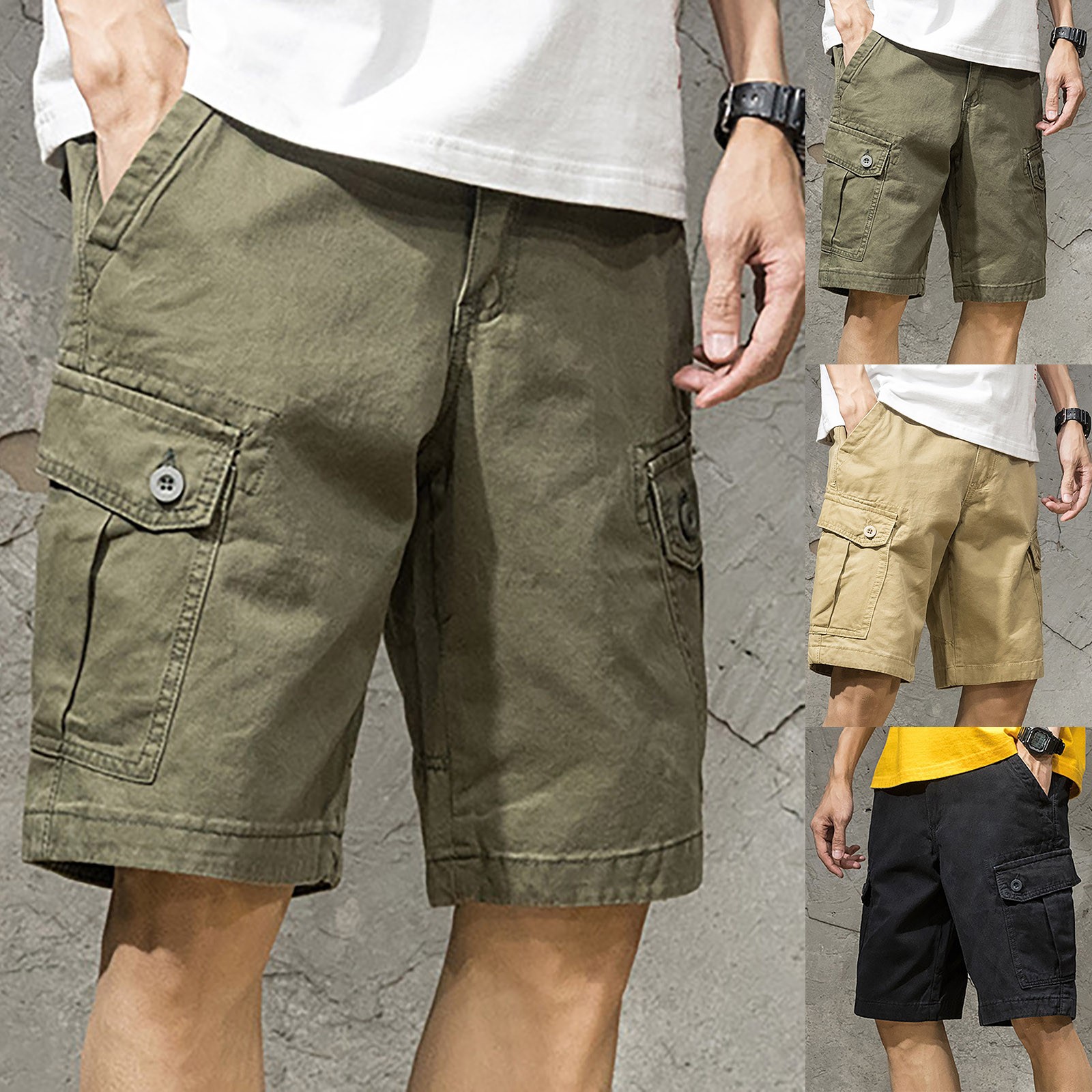 thumbnail video image 2 of BKQCNKM Men'S Pants Mens Pants Solid Color Denim Shorts Men'S Medium Pants Five Point Pants Suit Shorts Cargo Pants Long Johns For Men Green M, 2 of 4