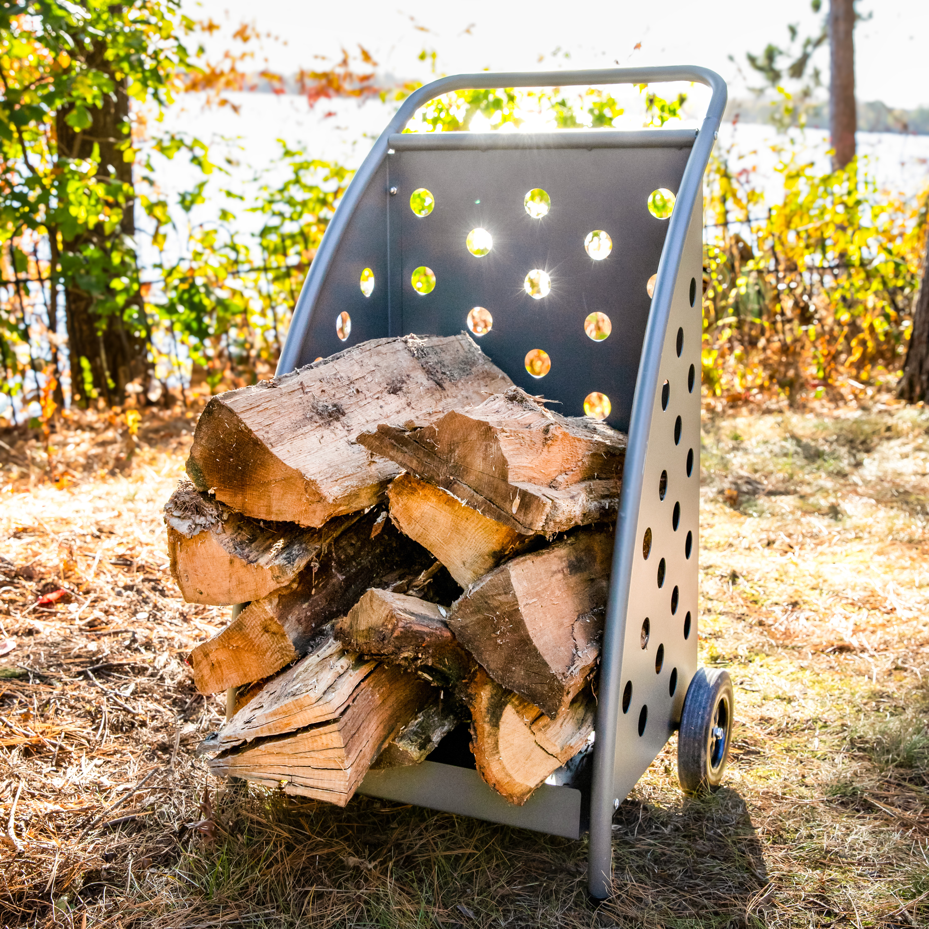 Tree Log Cart Sunnydaze Wheeled Powder-Coated Steel Firewood Log Cart, Gray - Walmart.com