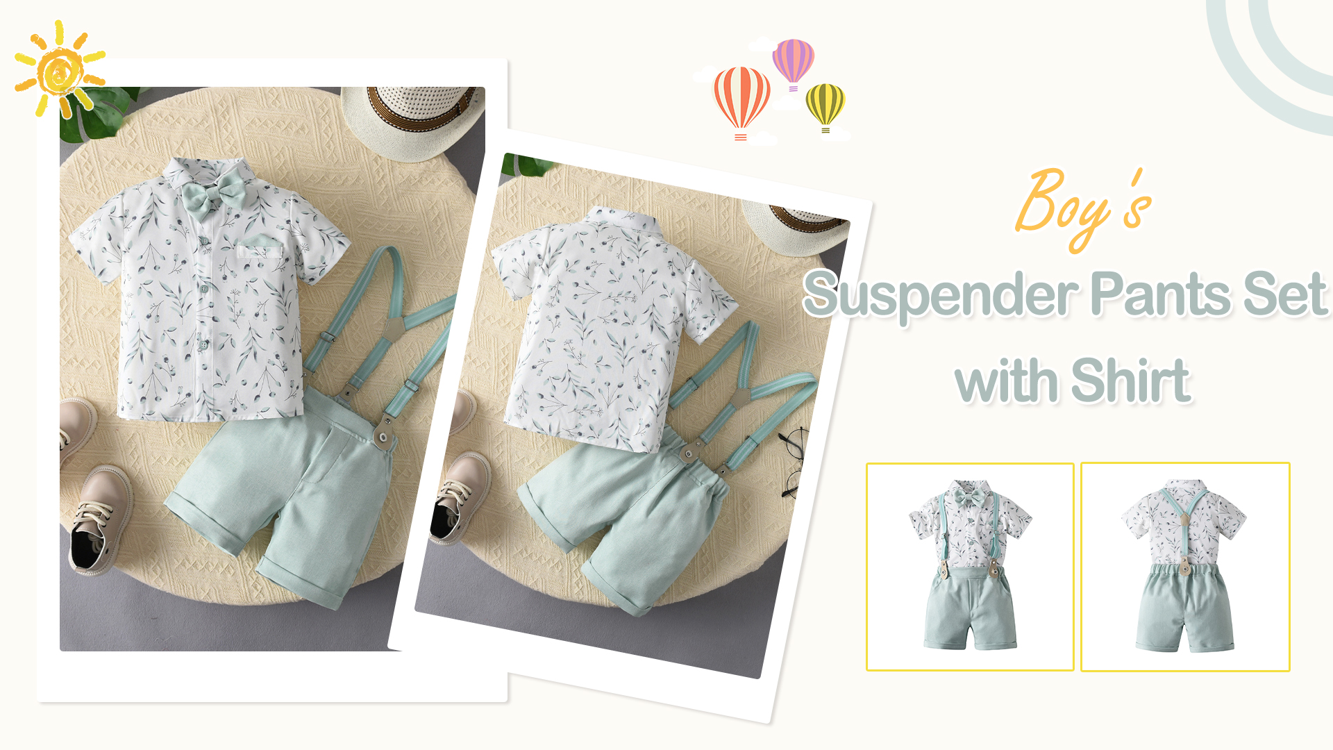 thumbnail video image 2 of Happy Cherry Wedding Outfits for Boys Baby Infant Gentleman Clothes Newborn Formal Wear Summer Toddler Dress Clothes Shirt Bowtie Suspender Set 3-4 T, 2 of 7