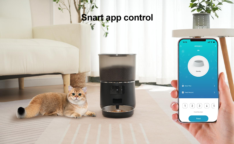 thumbnail video image 2 of NPET WiFi Remote Control Automatic Cat Feeders, 135oz/4L Clog-Free Automatic Dog Feeder with Stainless Steel Bowl, Anti-bite Cable for Cats, Small & Medium Dogs(White), 2 of 6