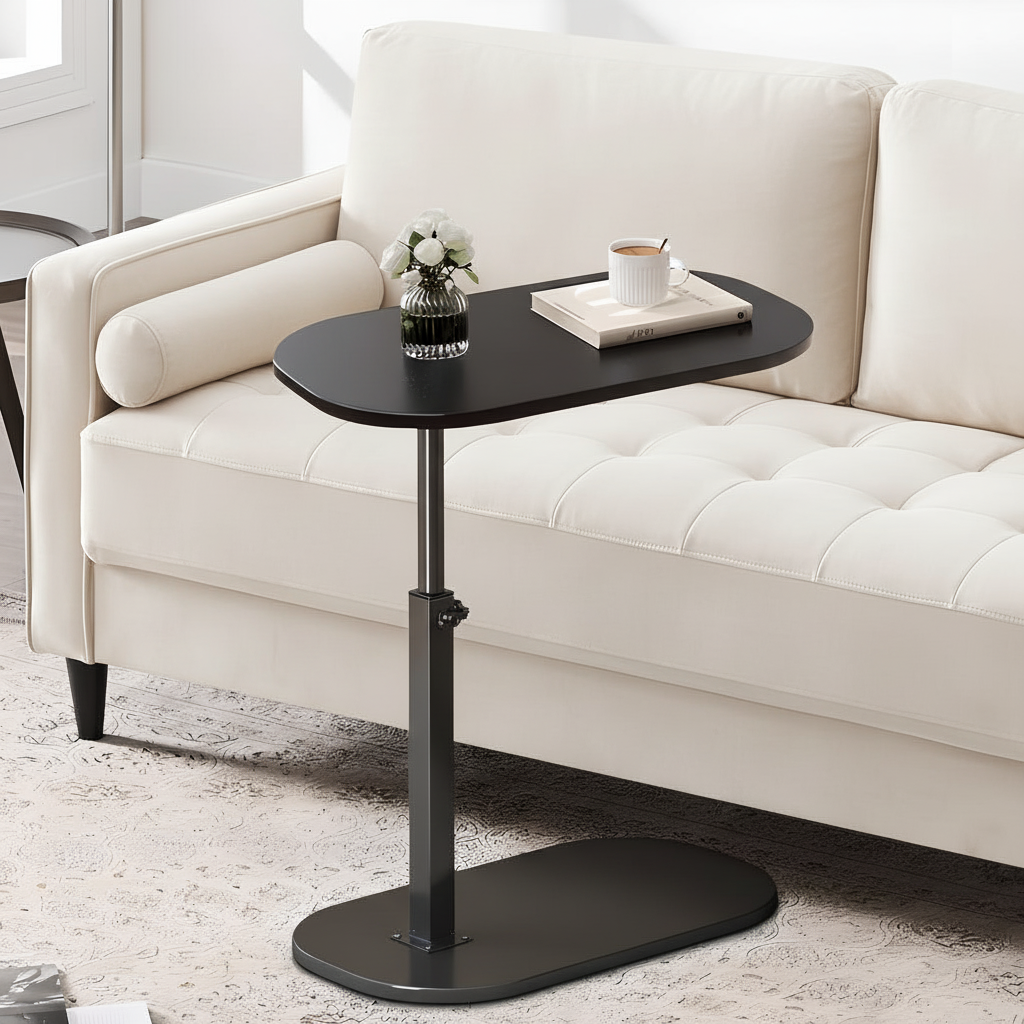 thumbnail video image 2 of LUOLUO C Shaped Side Table, 360° Rotating Adjustable Height Couch Side Tables for Sofa/Bed/Bathtub (Wood), 2 of 11