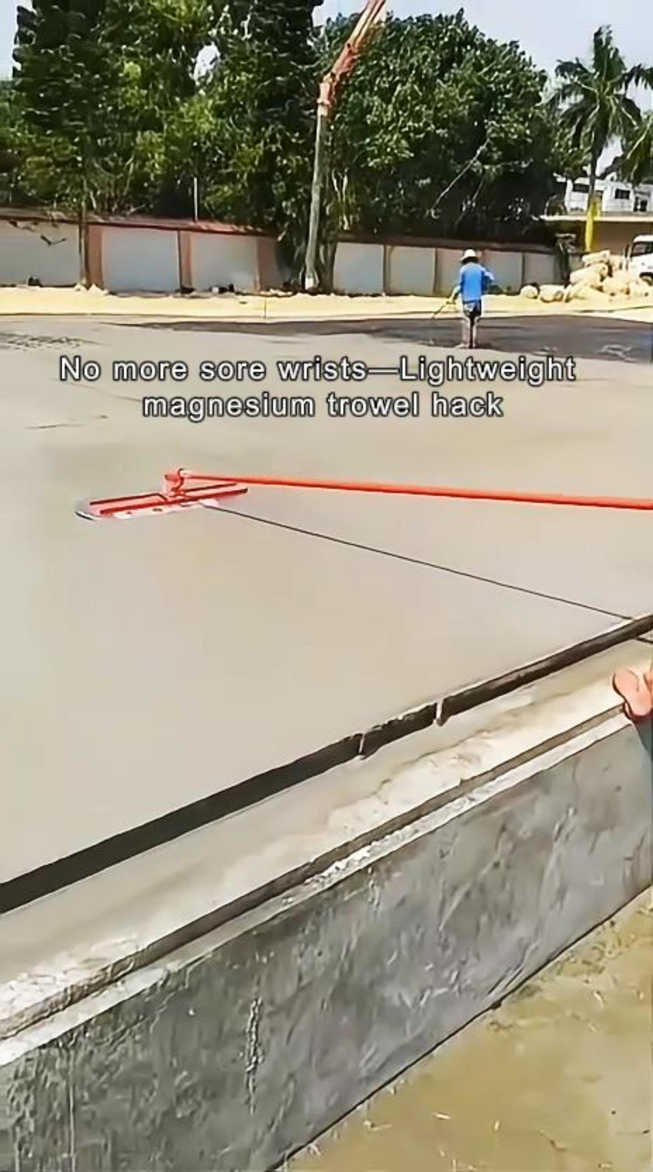 thumbnail video image 2 of Long Handle Concrete Float, 47.2×11.8 Ergonomic Use, Steel Rust Proof, Cement Smoothing Tool, Concrete Surface Float, Targeting Garage, Patio, Sidewalk, 2 of 8