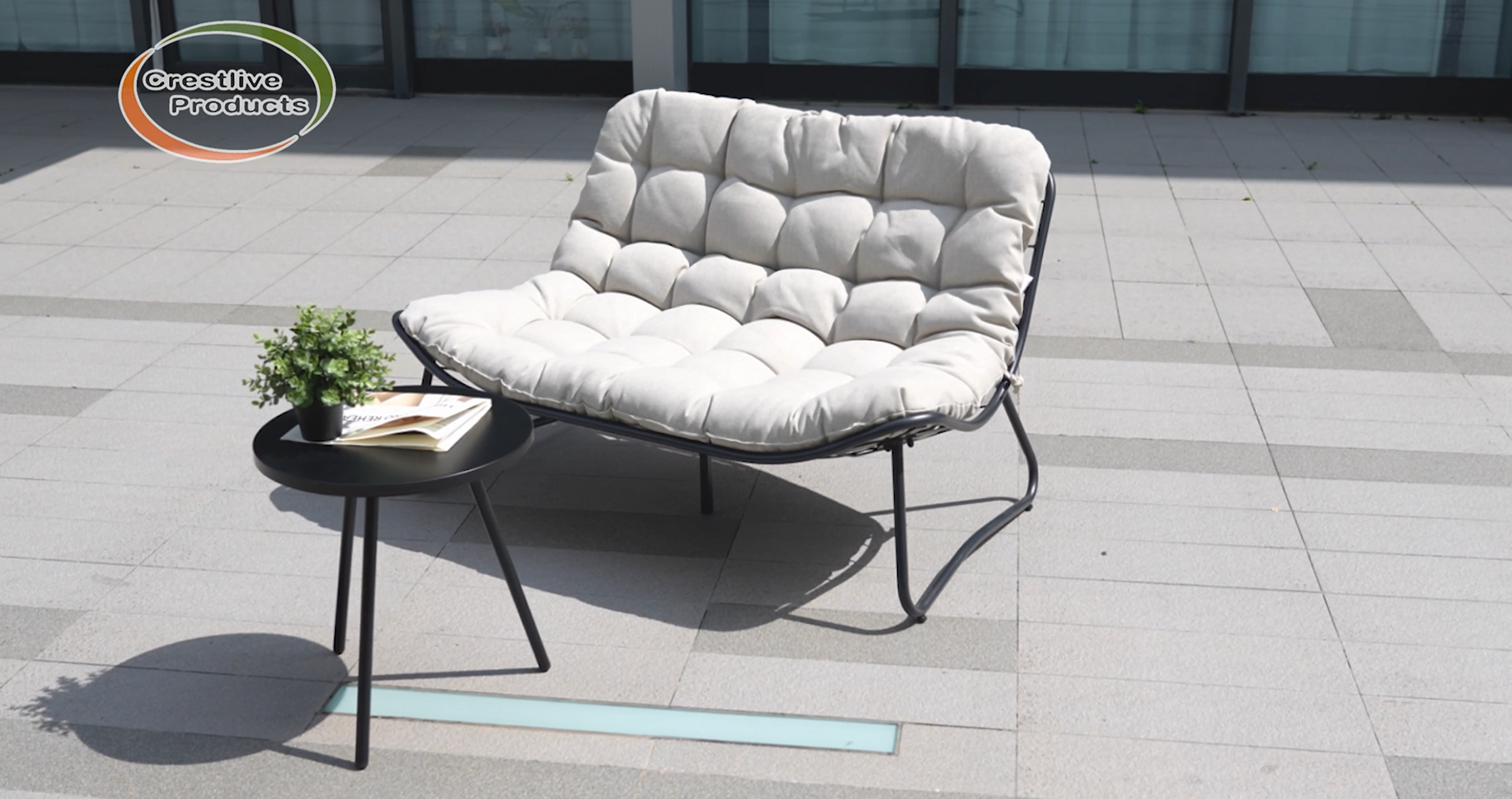 thumbnail video image 2 of Crestlive 2-Seater Outdoor Patio Loveseat with Soft Cushions, All-Weather Outdoor Couch Patio Furniture, Beige, 2 of 9