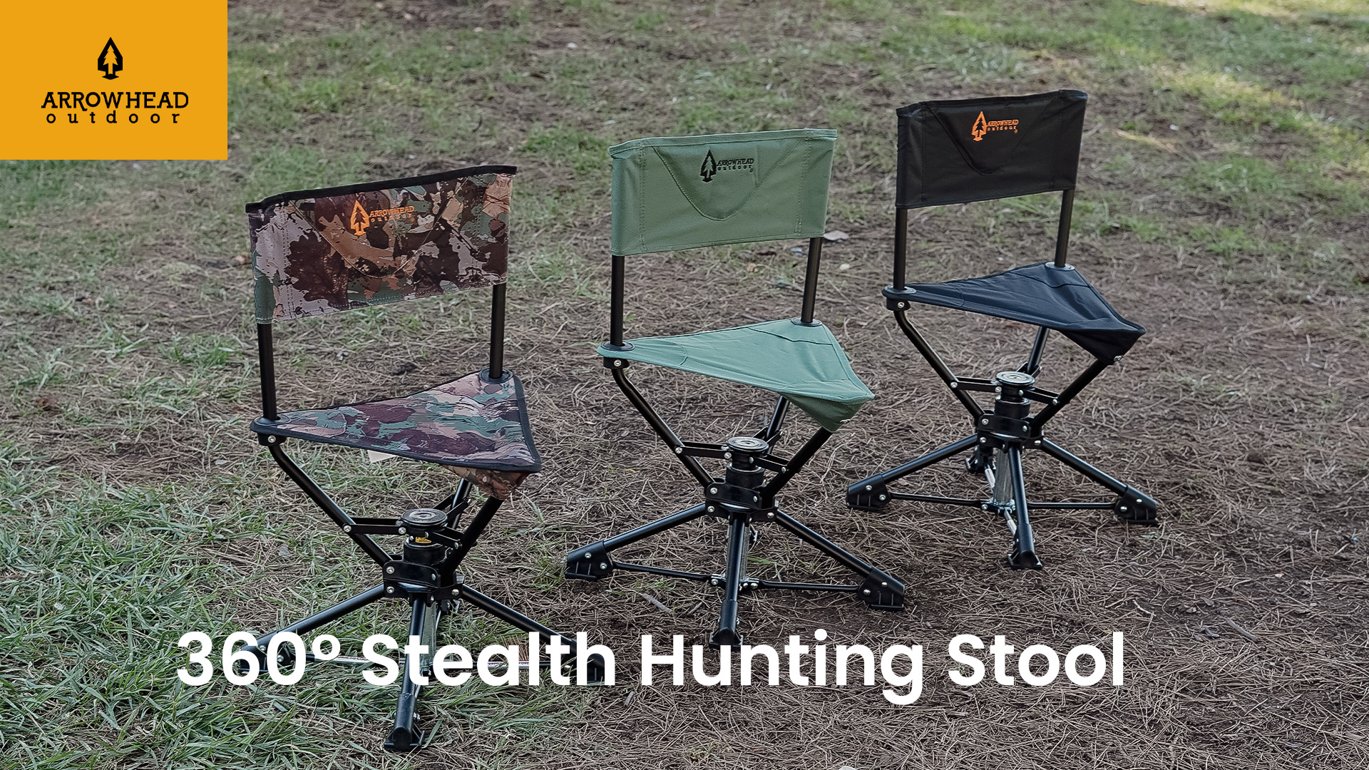 thumbnail video image 2 of ARROWHEAD OUTDOOR Portable Folding 360° Swivel Tripod Hunting Stool Chair w/ No Sink Feet and Carry Bag, 2 of 9