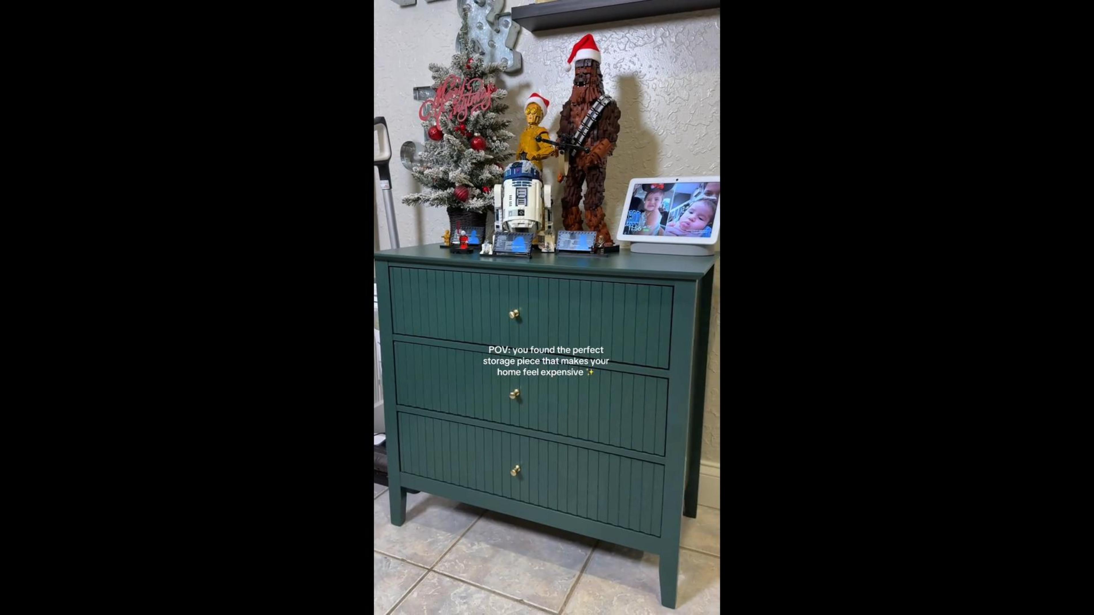thumbnail video image 2 of Cozy Home 3 Drawer Dresser, Wooden Chest of Drawers, Modern Fluted Dresser Cabinet for Bedroom & Living Room,Green, 2 of 8