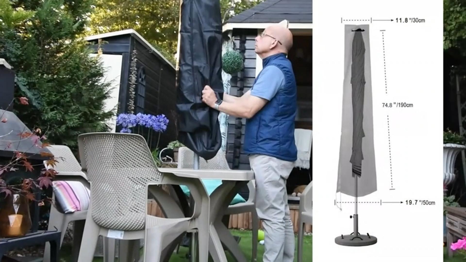 thumbnail video image 2 of Patio Umbrella Cover for 6ft to 9ft Garden Outdoor Umbrella with Zipper and Rod,Waterproof and Durable,Khaki, 2 of 10