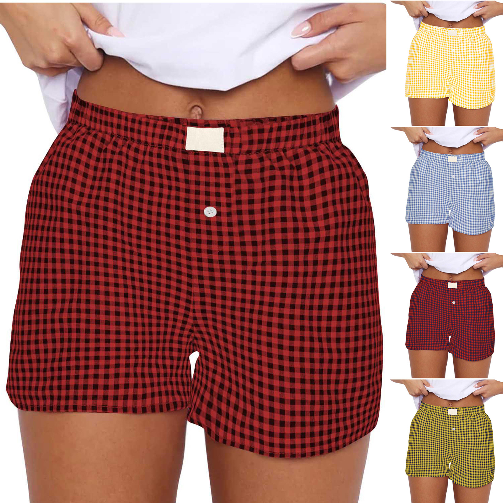 thumbnail video image 2 of WREESH Spring and Summer Cute Comfortable Elastic Waist Womens Shorts Bottom New Fashion Print Casual Short Pants Yellow, 2 of 6