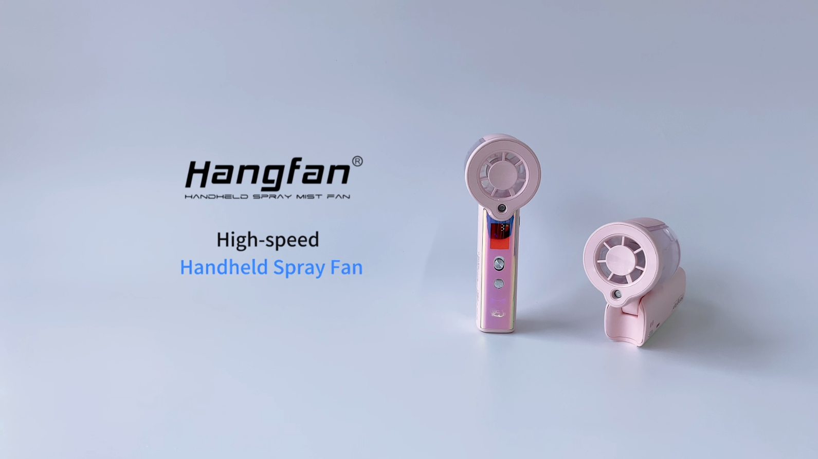 thumbnail video image 2 of Portable handheld spray fan, 30000 RPM adjustable high-speed turbine personal fan, 3000mAh USB rechargeable mini spray fan, with LED lights, suitable for office/travel/shopping/concert-Pink, 2 of 10