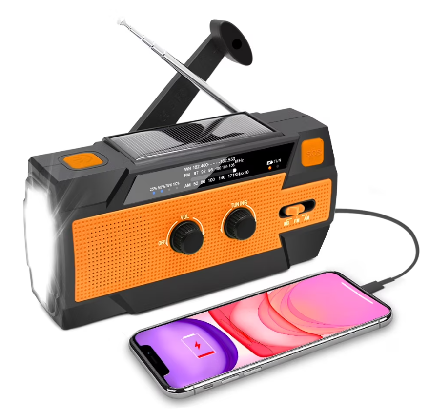thumbnail video image 2 of NPET Emergency Crank Radio，4000mAh-Solar Hand Crank Portable AM/FM/NOAA Weather Radio, 2 of 9