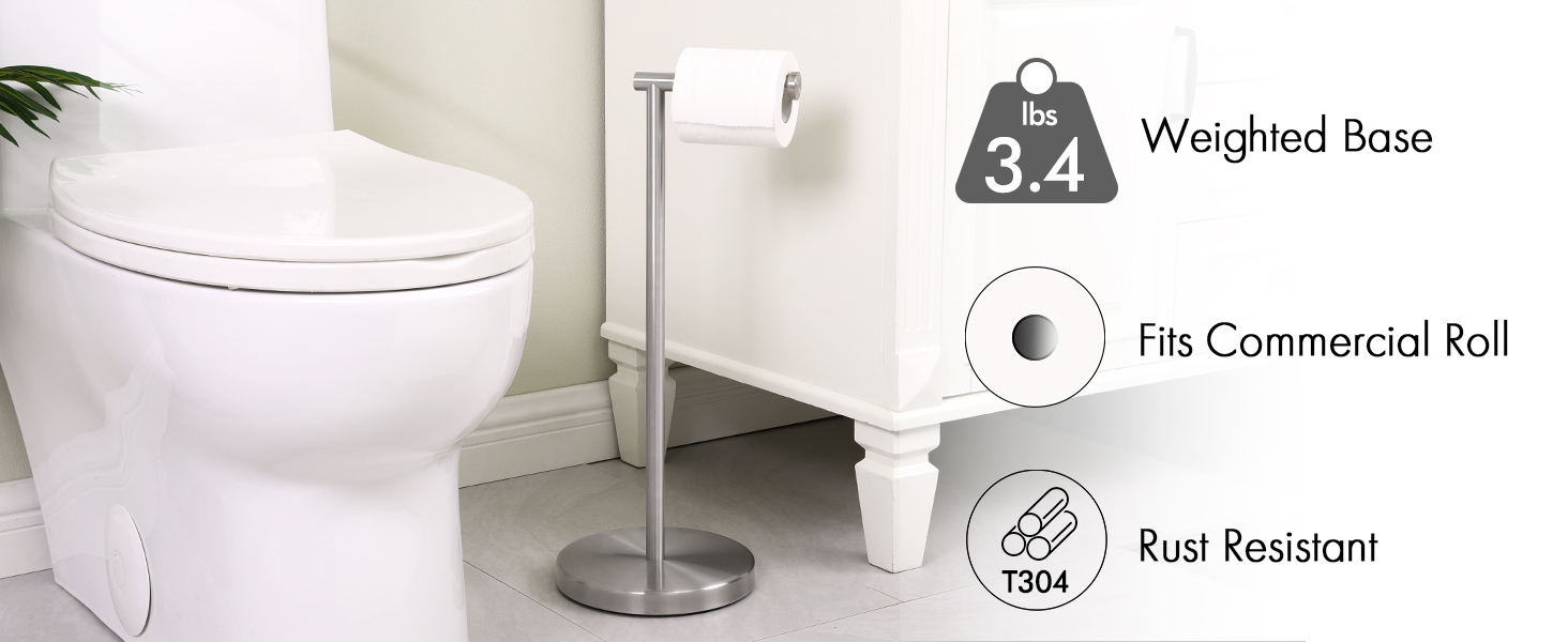 thumbnail video image 2 of KES Black Freestanding Toilet Paper Holder, Tissue Roll Holder 18/8 Stainless Steel Toilet Roll Stand, 2 of 12