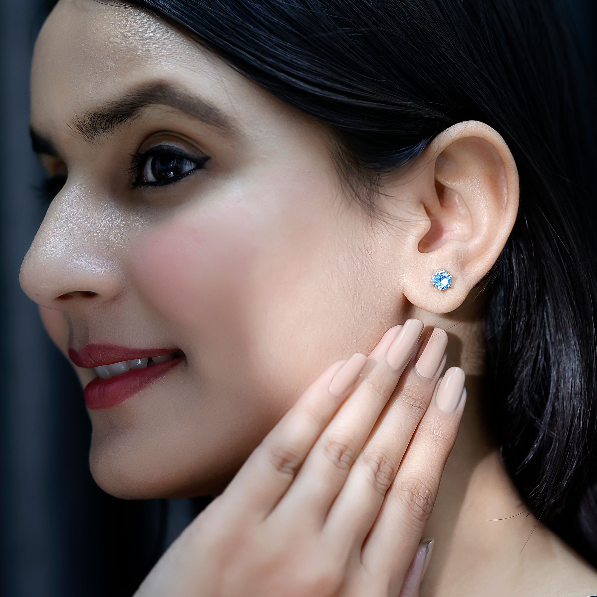 thumbnail video image 2 of Rosec Jewels 1.5 CT Aquamarine Solitaire Stud Earrings for Women (6 MM Round Cut Aquamarine), 10K White Gold, 2 of 7