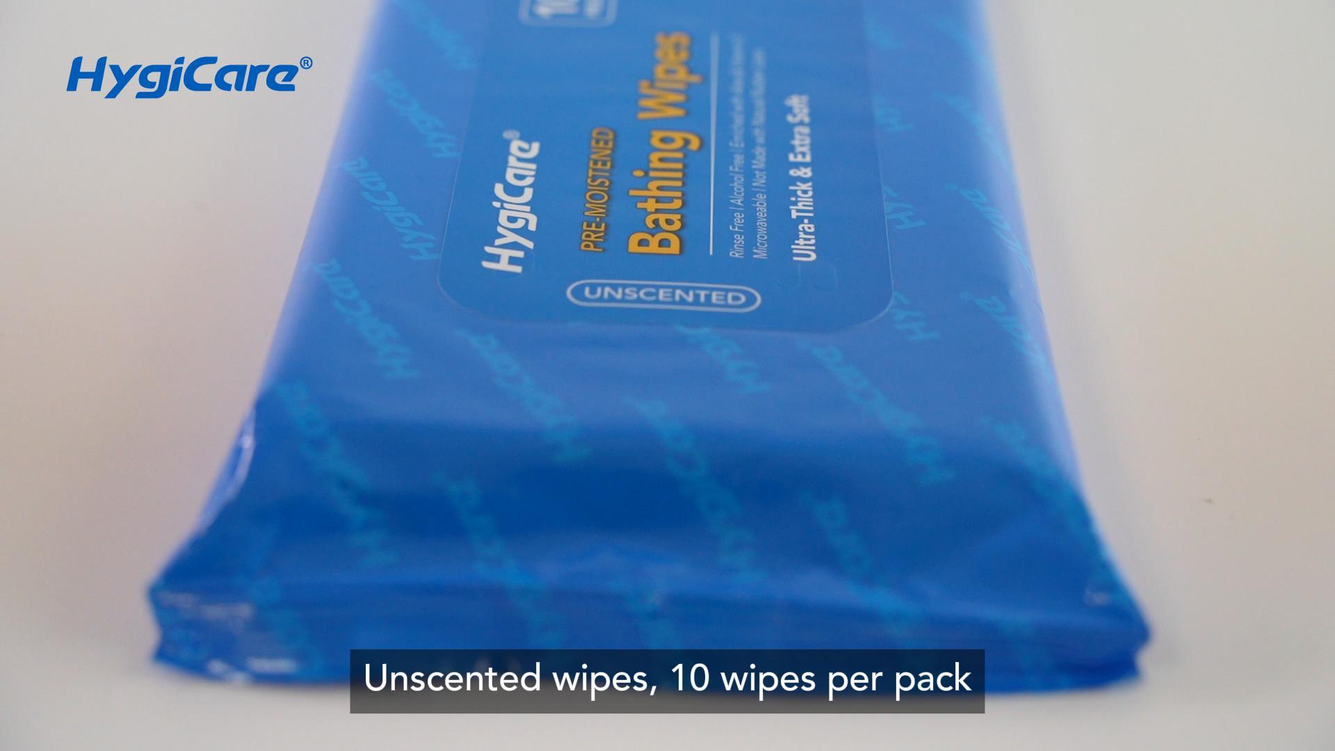 thumbnail video image 2 of HygiCare Bathing Wipes, 100ct (10 Packs), Quick Shower, Rinse Free, Unscented, Alcohol Free, Perfect for Hospitals, Camping, Hiking, Gyms, Incontinence, 2 of 7