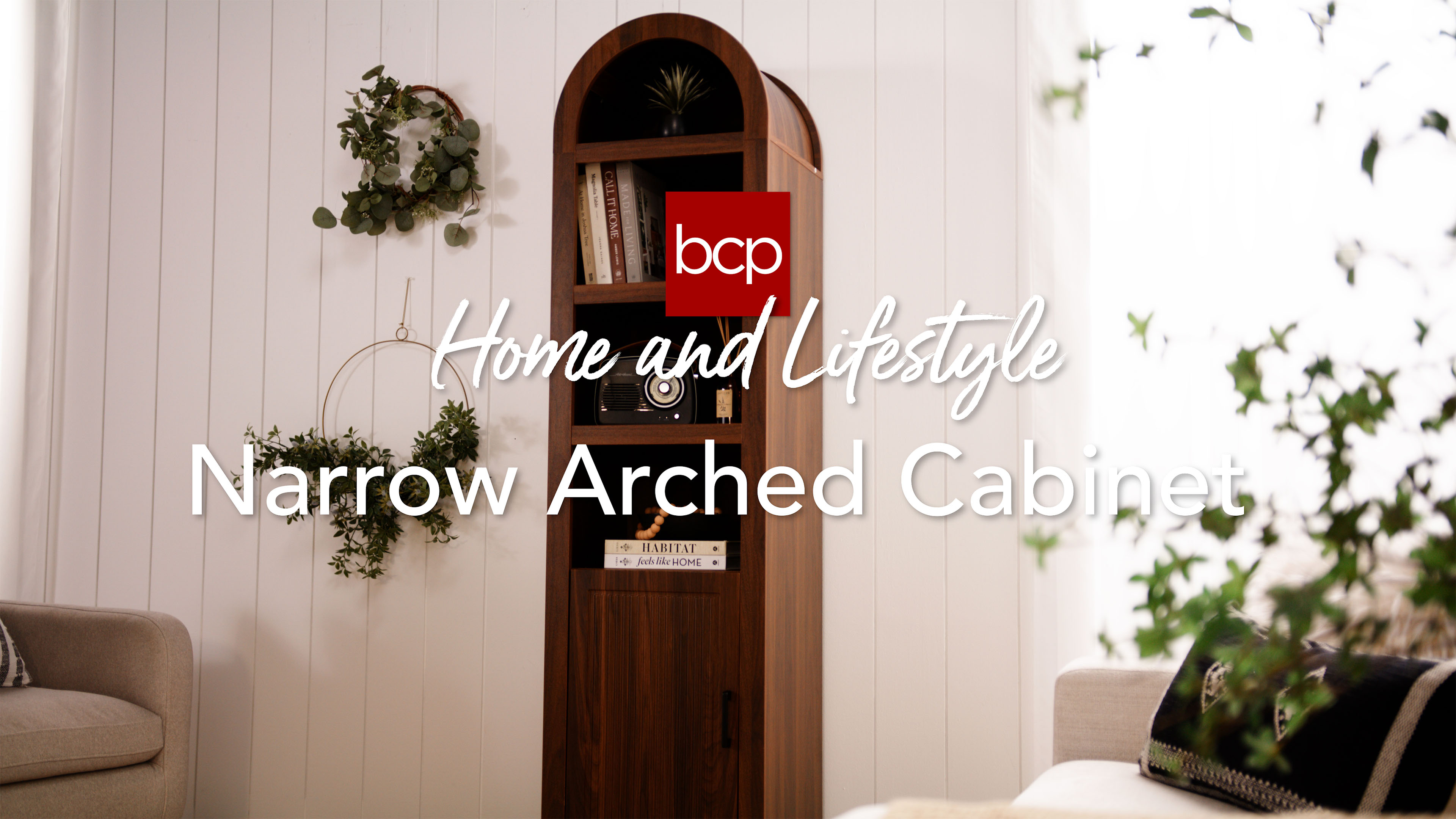 thumbnail video image 2 of Best Choice Products 72" Tall Narrow Arched Pantry Cabinet w/ Door, 4-Tier Storage Cabinet w/ Shelves - Walnut, 2 of 9