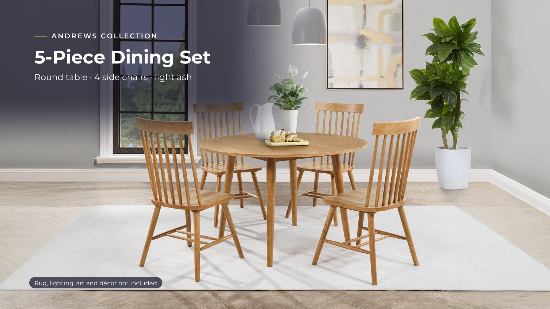 thumbnail video image 2 of Coaster Andrews 5-Piece Round Wood Dining Room Table Set, Light Ash, 2 of 11