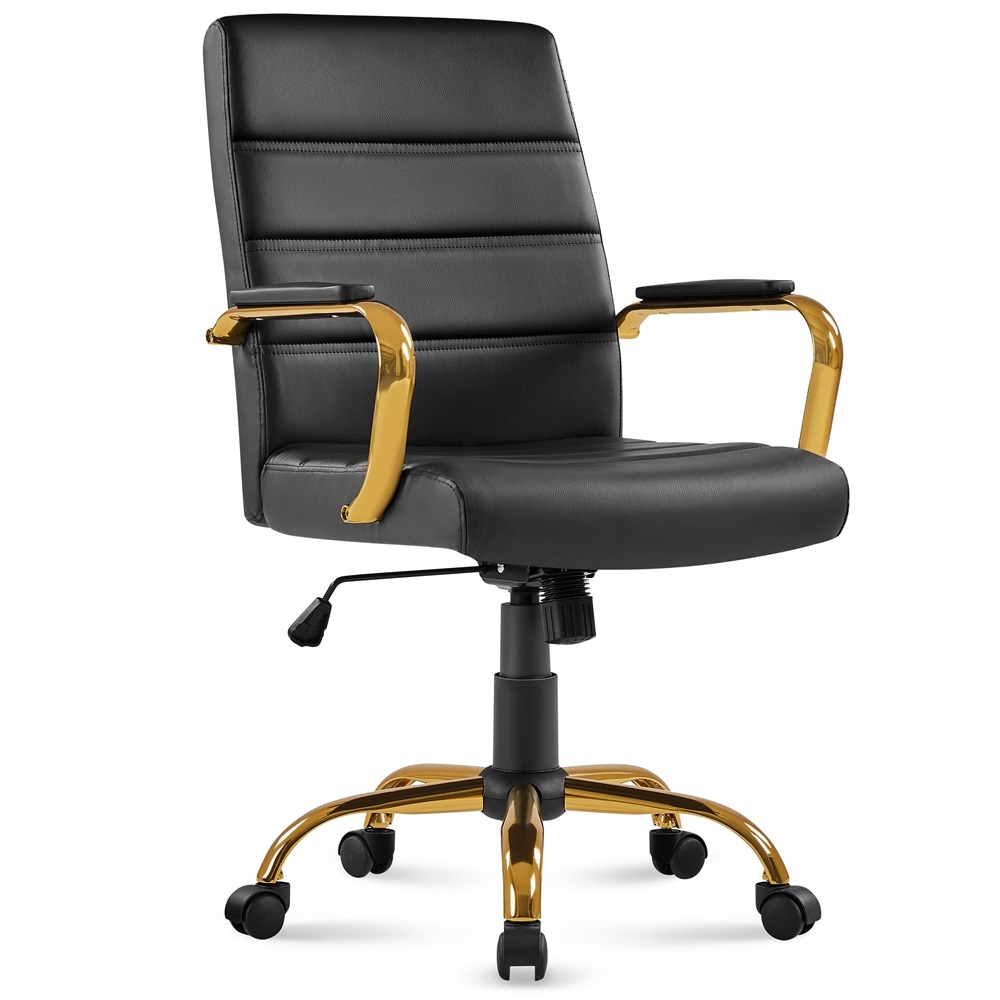 thumbnail video image 2 of Alden Design PU Leather Office Chair with Height Adjustable Seat, Black, 2 of 10