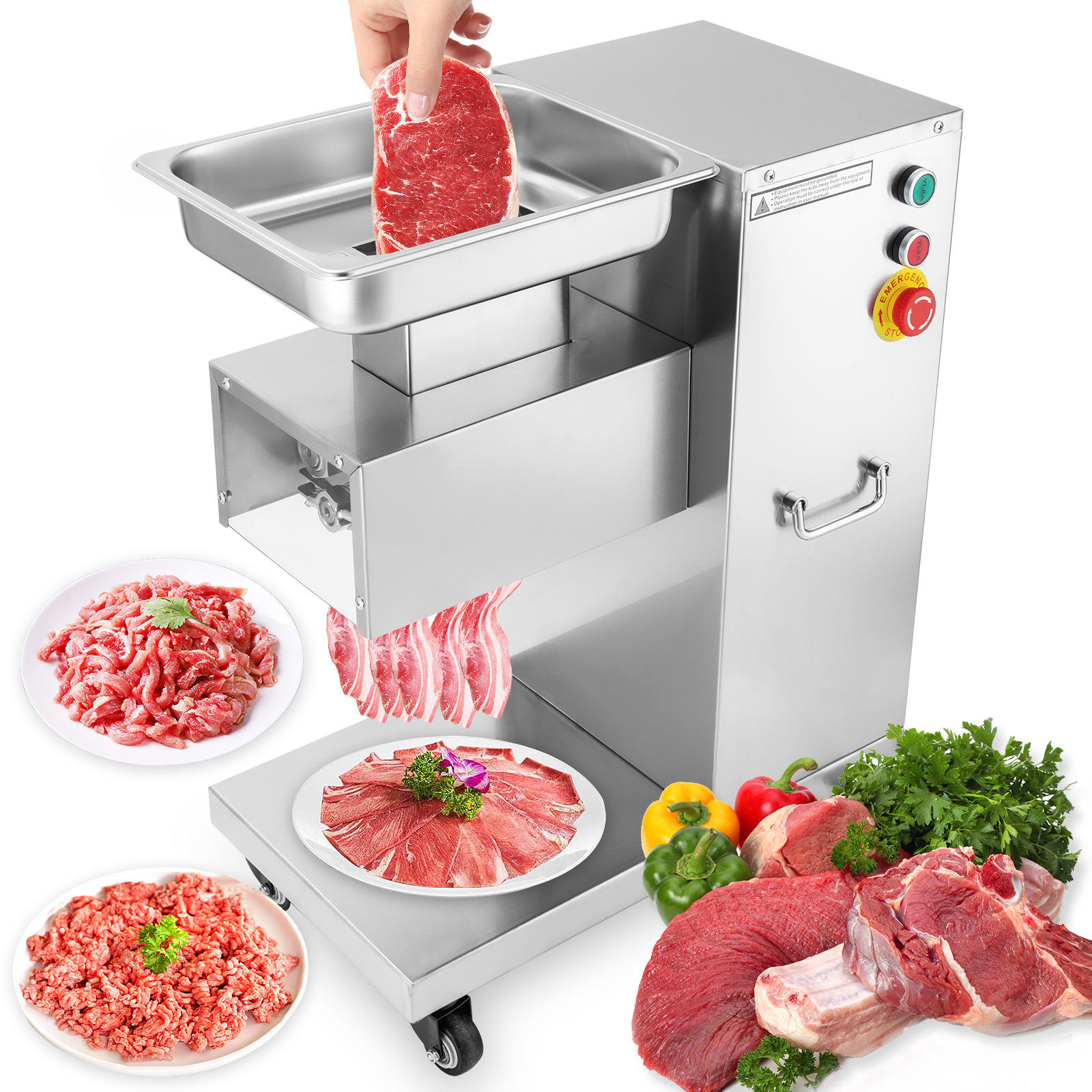 thumbnail video image 2 of LLNC 750W Commercial Meat Cutter Machine Stainless Steel Meat Slicer for Slicing, Shredding and Chopping 1100lbs/H (8MM), 2 of 6