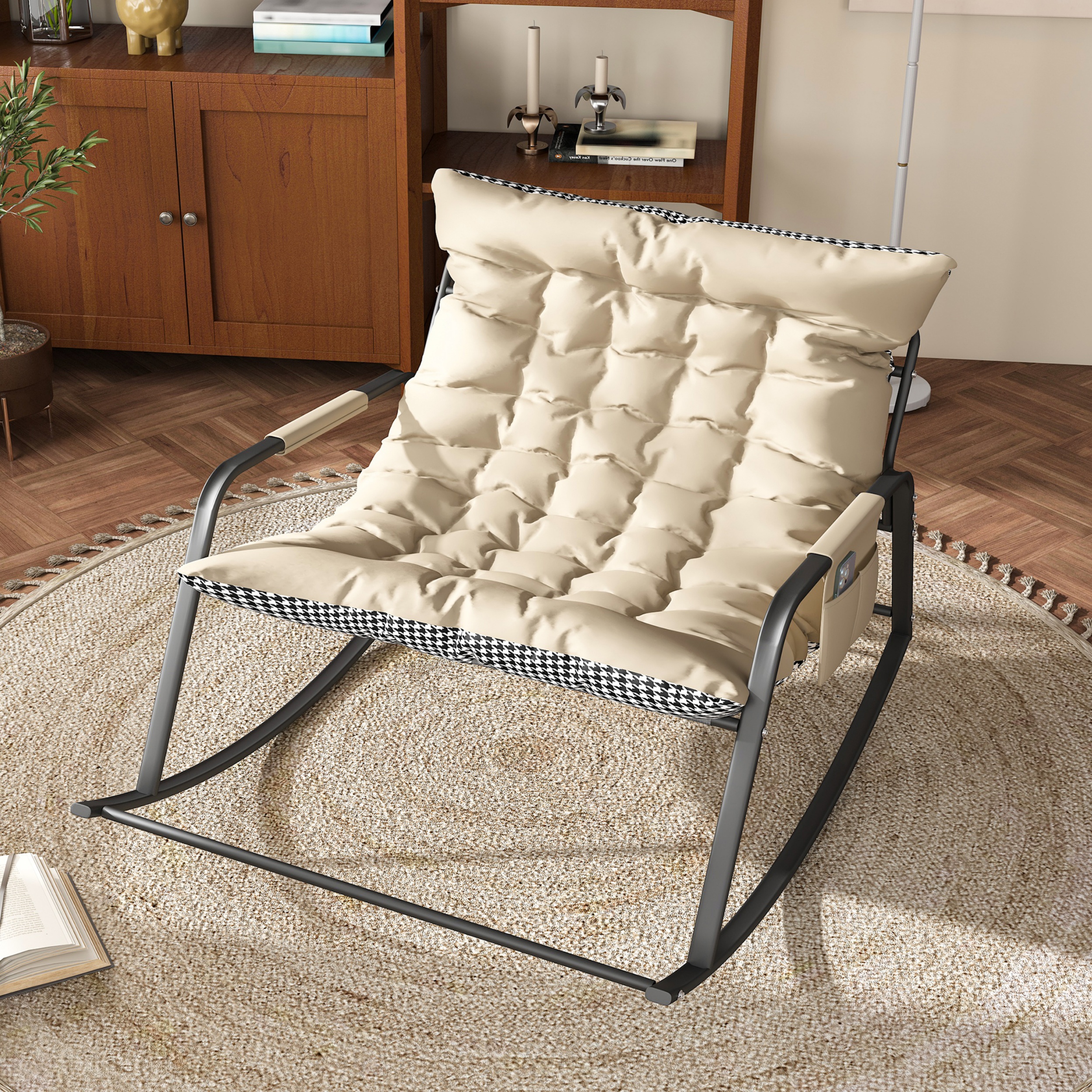 thumbnail video image 2 of Atumcto Rocking Lounge Chair, 35.4" Extra-Wide, Off White Cushion, Indoor/Outdoor, 2 of 14