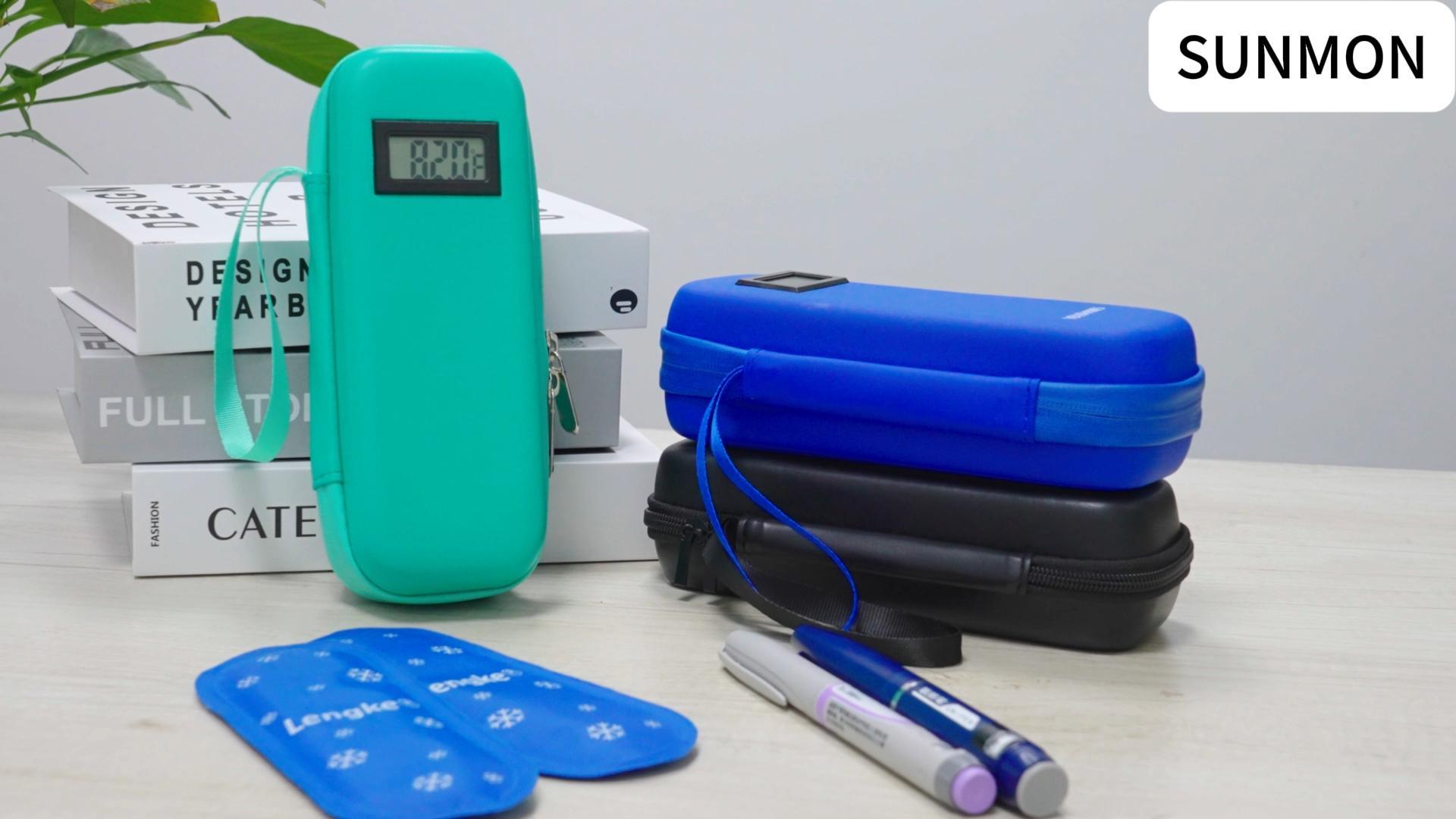 thumbnail video image 3 of SUNMON Insulin Cooler Travel Case TSA Approved, Temperature Display Diabetic Travel Case, Portable Insulin Pen Cooler Travel Case Medical Bags for Ice pack (Blue), 3 of 9