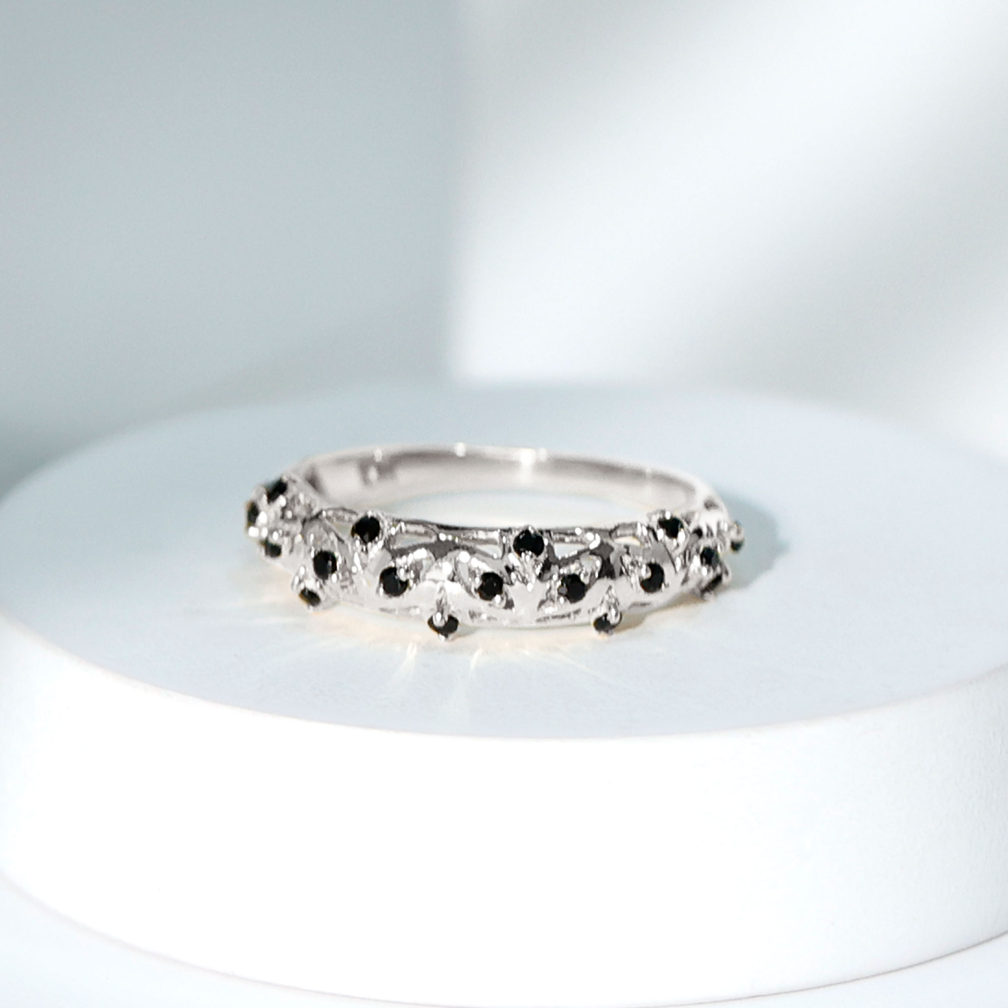 thumbnail video image 2 of Rosec Jewels 1/4 CT Black Onyx Filigree Gold Band Ring for Women, 925 Sterling Silver, US 4.00, 2 of 6