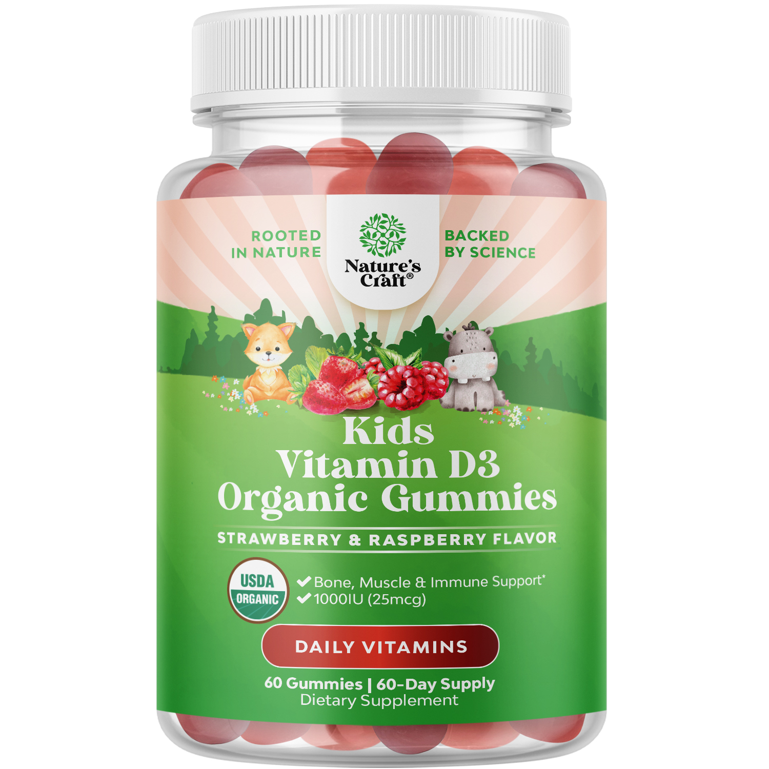 thumbnail video image 2 of Natures Craft 1000 IU Chewable Vitamin D Gummies for Kids, Mixed Berries Flavor, 60 Count, 2 of 9