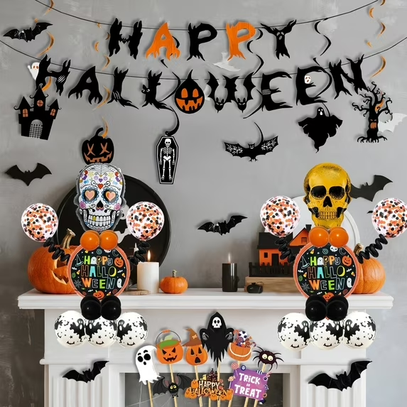 thumbnail video image 2 of Lockways 58PCS Halloween Balloons with Banner Hanging Swirls Halloween Balloon Garland Arch Kit Halloween Decoration for Home Indoor Outdoor, 2 of 8