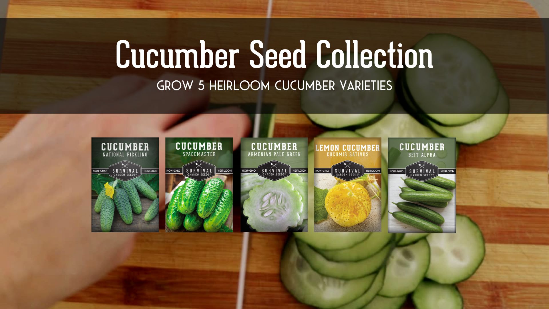 thumbnail video image 2 of Cucumber Seeds 5 Variety Pack - Non-GMO Heirloom Full Sun Annual Vegetable, 2 of 9