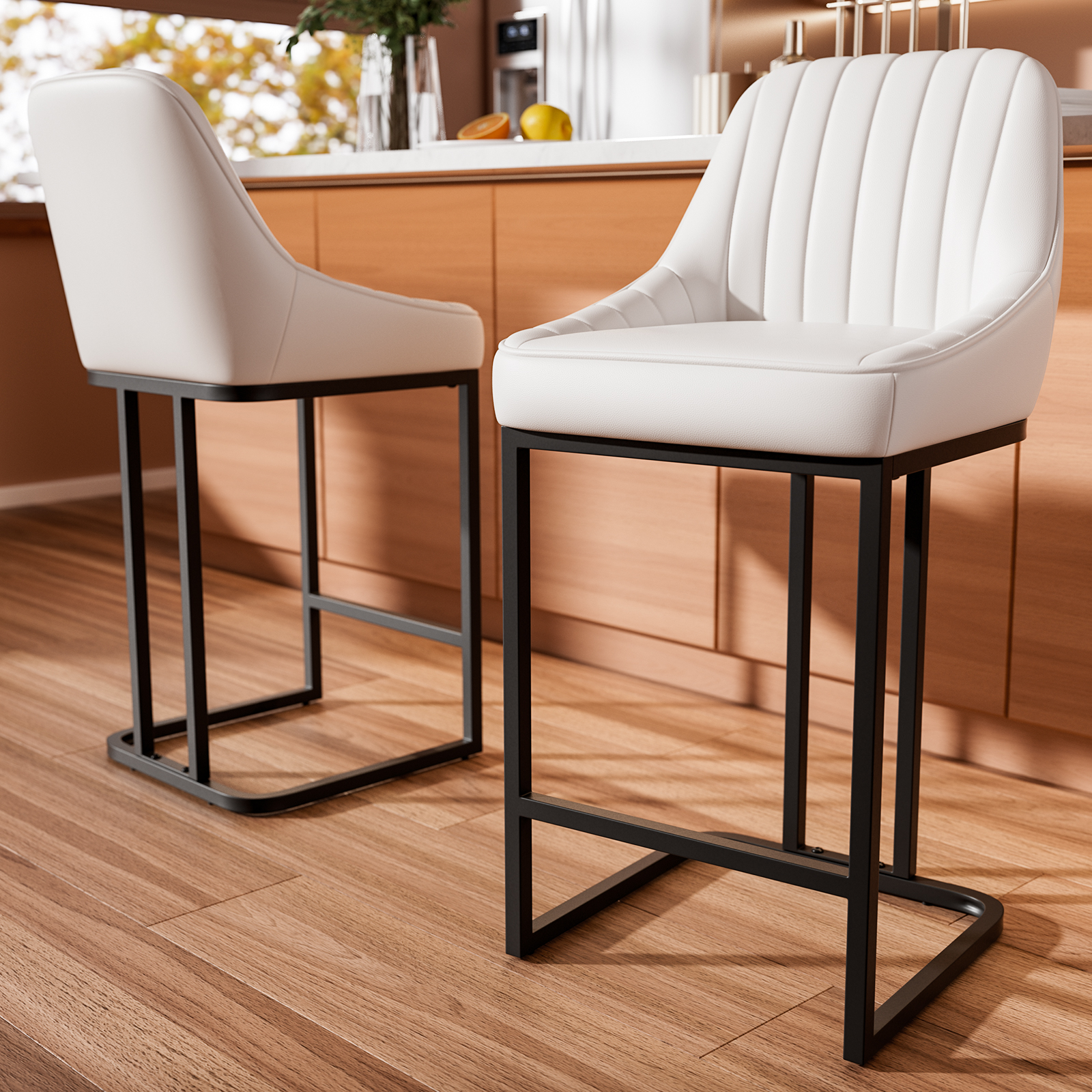thumbnail video image 2 of Ninecer Counter Height Bar Stools, Low Back PU Leather Upholstered Bucket Seat Bar Chairs with Metal Legs, Modern Kitchen Island Counter Chairs for Dining Room, Set of 2, 300lbs,Brown, 2 of 8