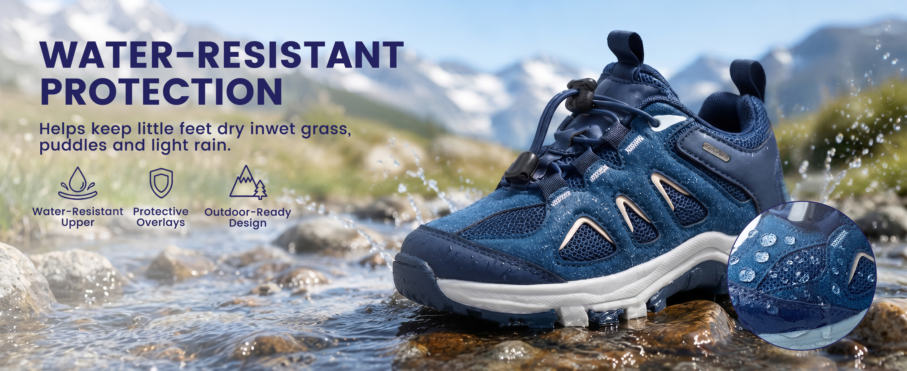thumbnail video image 2 of EQW Kids Waterproof Hiking Shoes Boys Girls Outdoor Walking Sneakers Lightweight Non-Slip Trail Shoes with Quick Lace for Toddler Little Kid Big Kid, 2 of 8