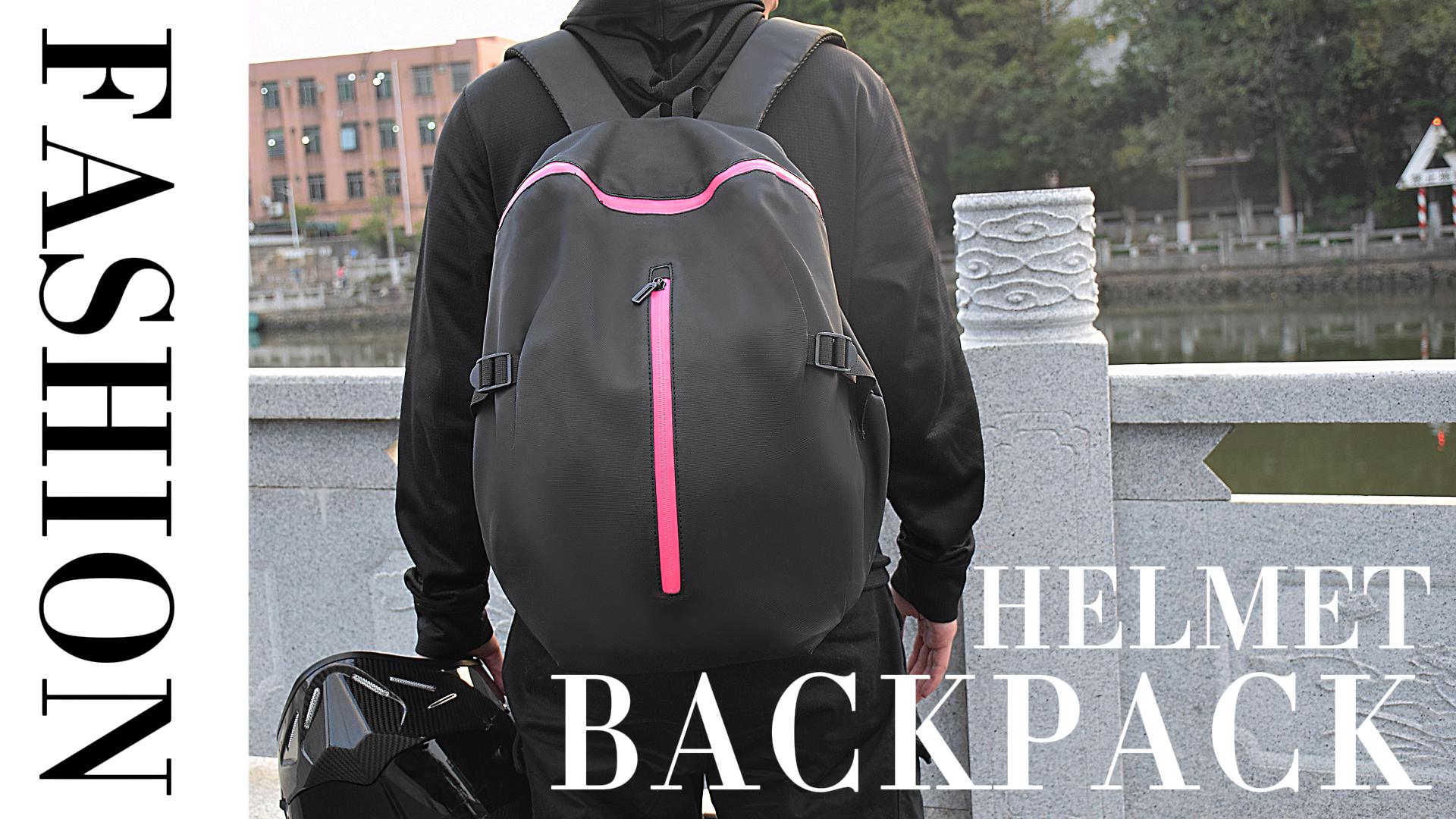 thumbnail video image 2 of Classic Large Capacity Motorcycle Helmet Bag Waterproof Cloth Moto Motorbike Backpack Reflective Cycling Traveling Package Black, 2 of 7