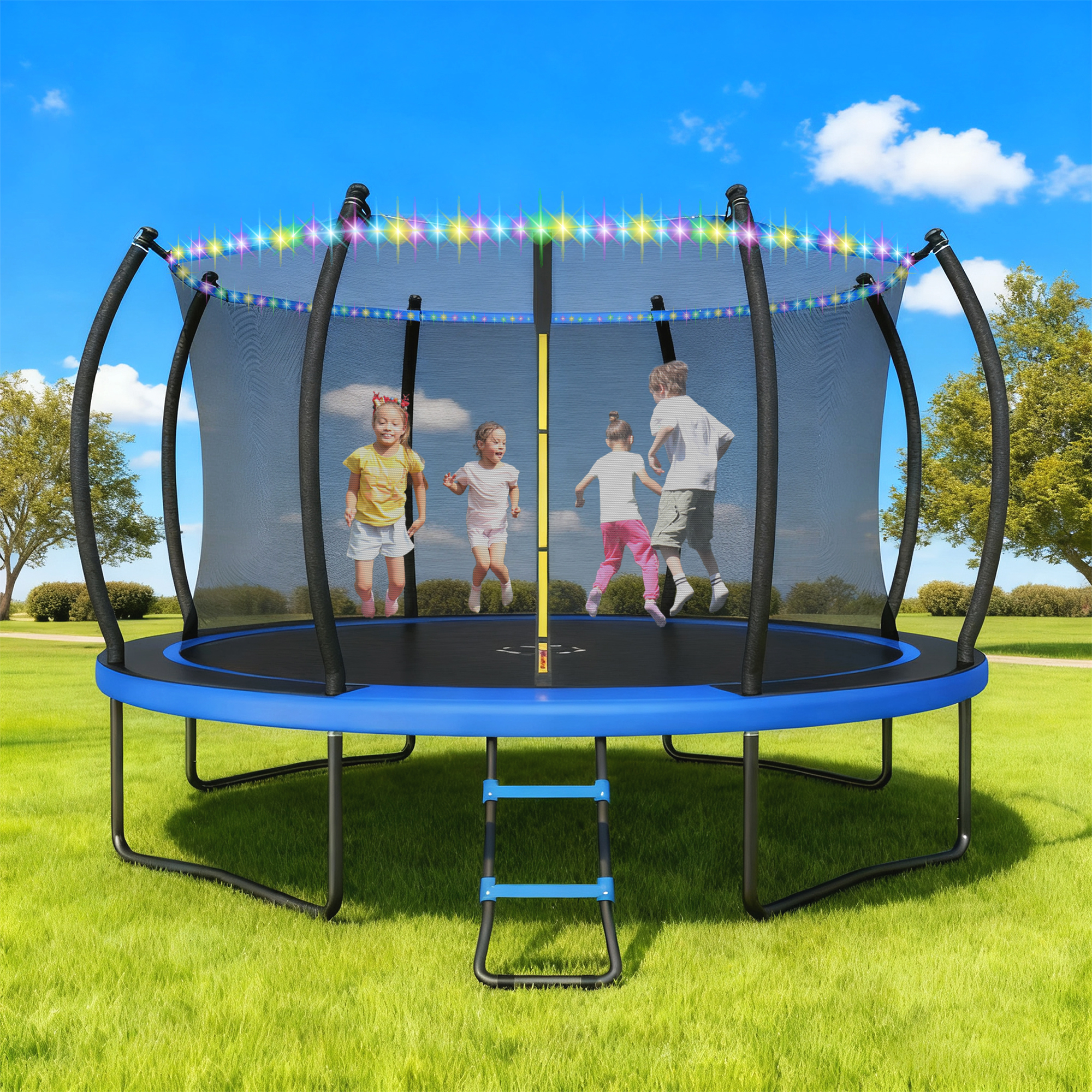 thumbnail video image 2 of Outdoor Trampoline,Fashionsport Outfitters 10FT/12FT/14FT /16FT Round Trampoline with LED Lights, Recreational Backyard Trampolines Anti-Rust for Kids and Adults with Net and Ladder, 2 of 9