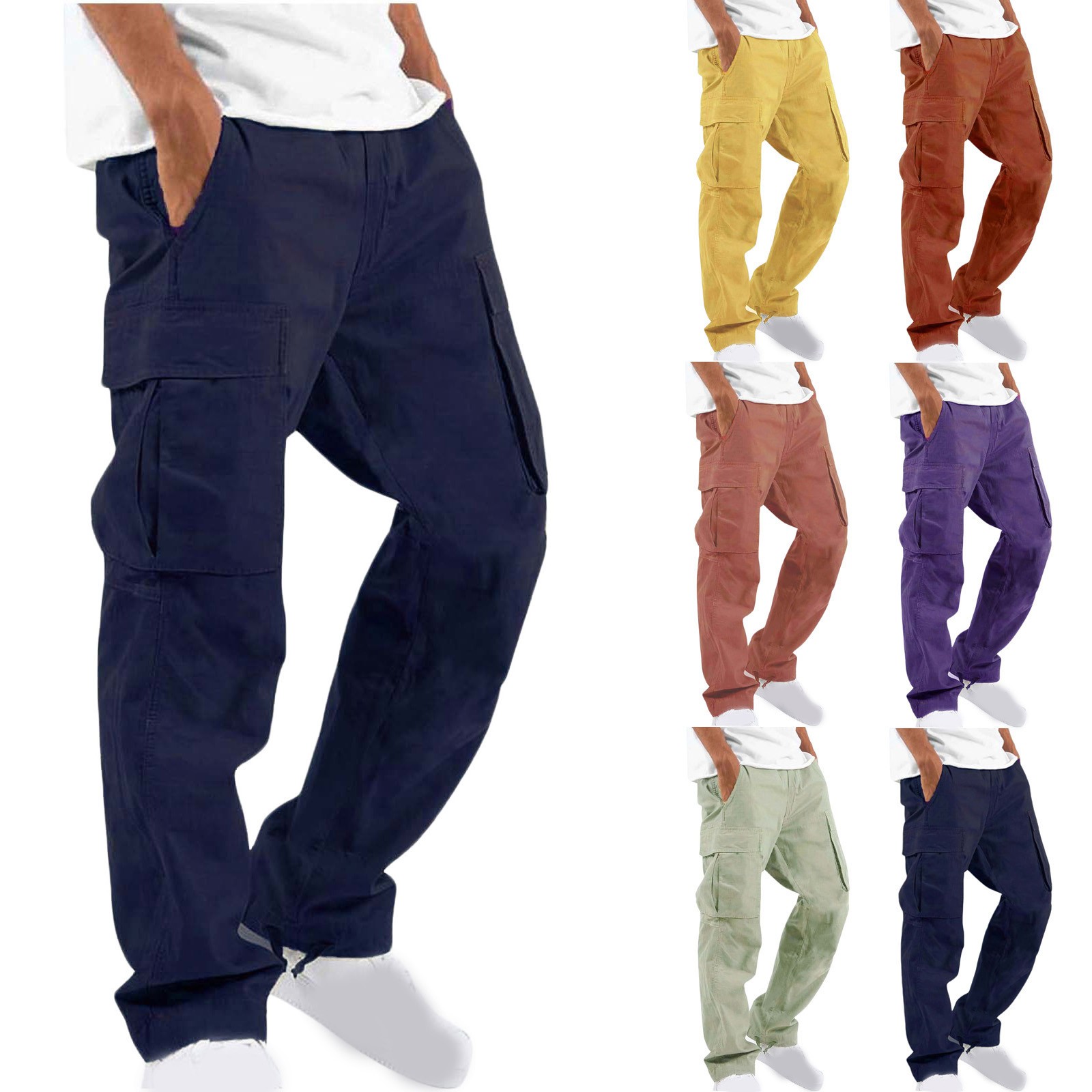 thumbnail video image 2 of WREESH Men's Cargo Pants Solid Casual Multiple Pockets Outdoor Straight Type Fitness Pants Trousers Purple, 2 of 10