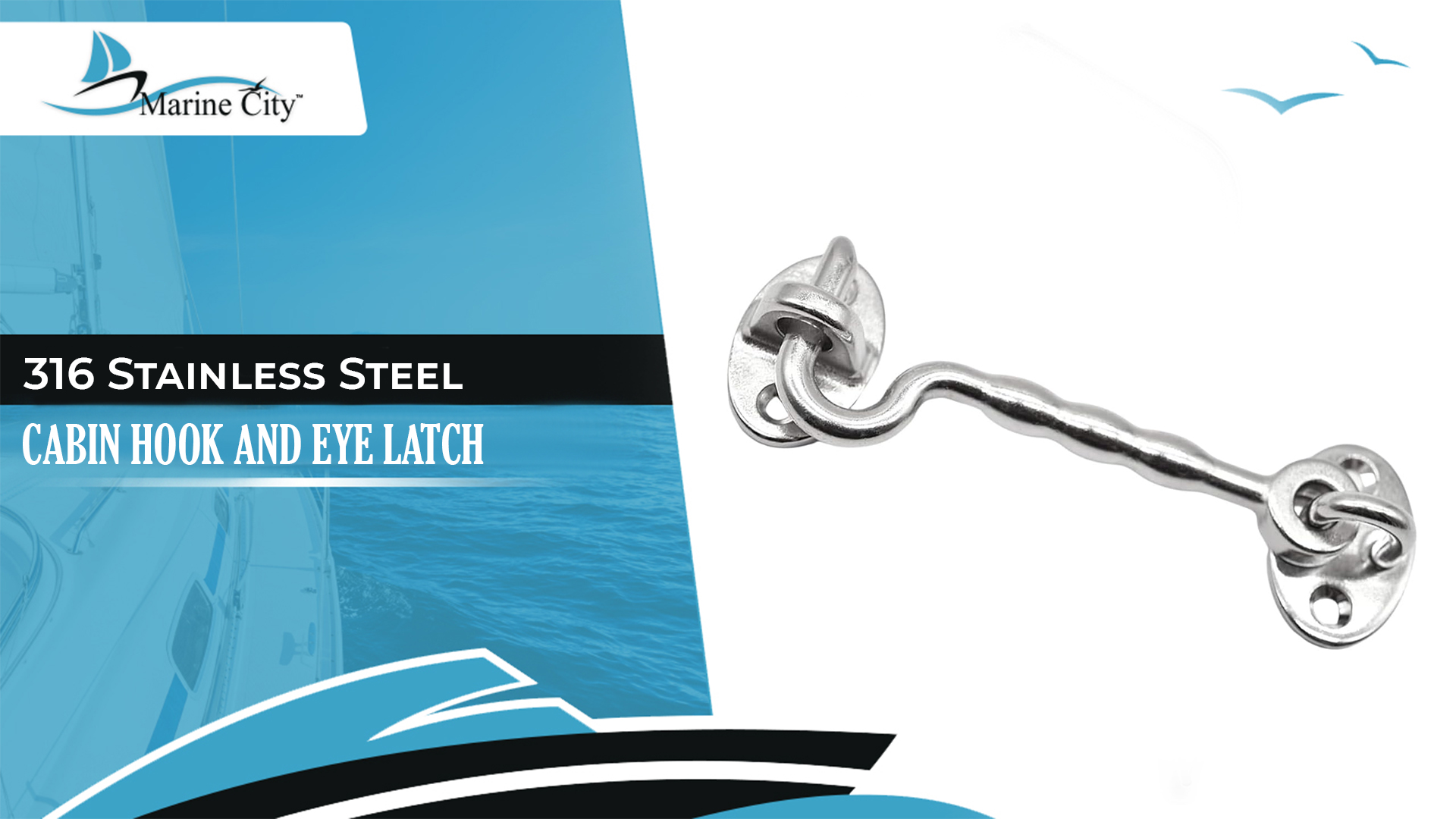 thumbnail video image 2 of MARINE CITY Buckle Cabin Hook and Eye Latch, 316 Grade Stainless Steel, Wind Proof Shed Safety Stopper, Silent Holders Catch Lock, 3 Inches, Ideal for Marines, Boats, Ships, Yachts Pack of 1, 2 of 8