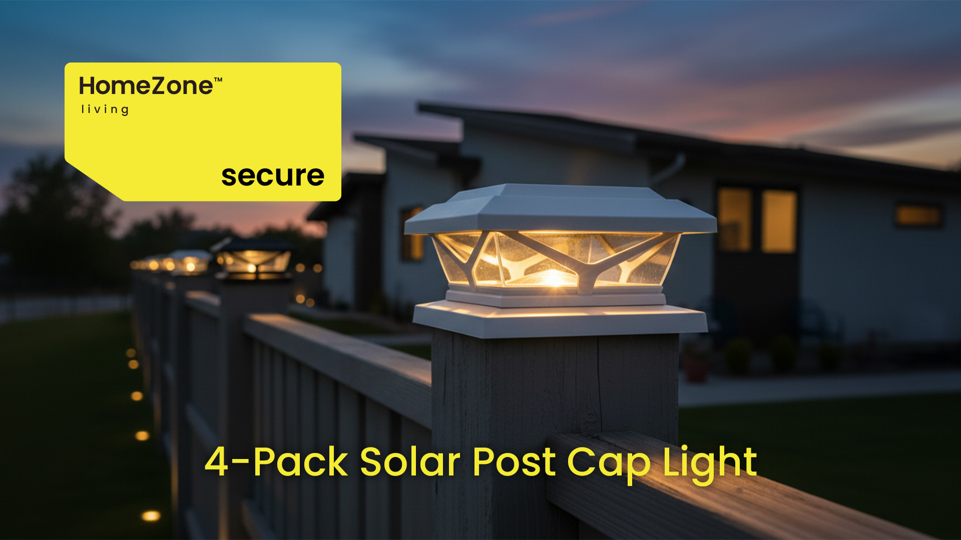 thumbnail video image 2 of Home Zone Security 4-Pack Crown Style Solar Powered Post Cap Light, Dusk to Dawn, Adjustable Color Temperature, 2 of 8
