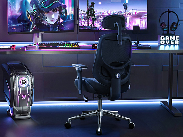 thumbnail video image 2 of JONPONY 700lbs Big and Tall Office Chair with Wide Thick Seat Cushion for Sitting All Day,Ergonomic Mesh Desk Chair with Adjustable Lumbar Support and Headrest ,4D Armrests,Black, 2 of 12