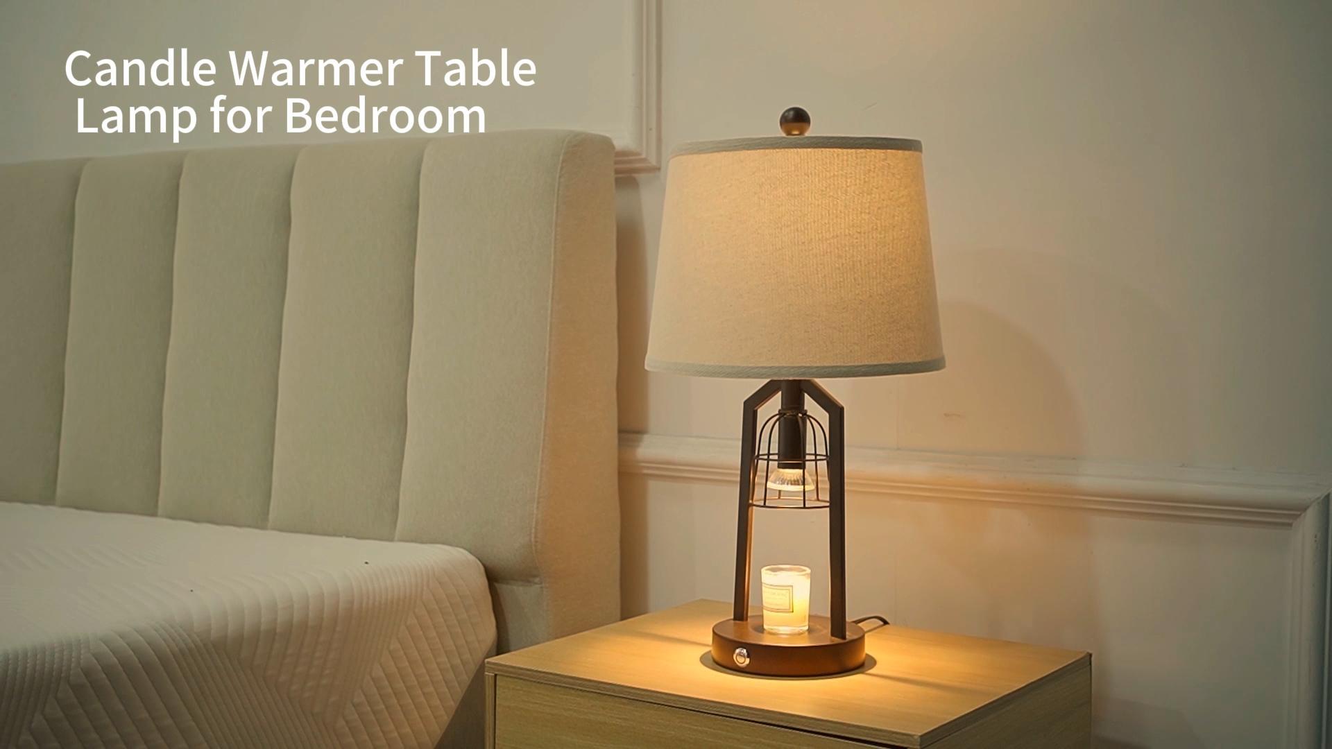 thumbnail video image 2 of Tnuyoah 23'' Modern Bedside Lamps Set of 2 - Farmhouse Touch Candle Warmer Lamp with 3-Way Dimmable, Home Decor for Scented Jar, Table Lamp with Linen Shade for Living Room Bedroom (Black), 2 of 10