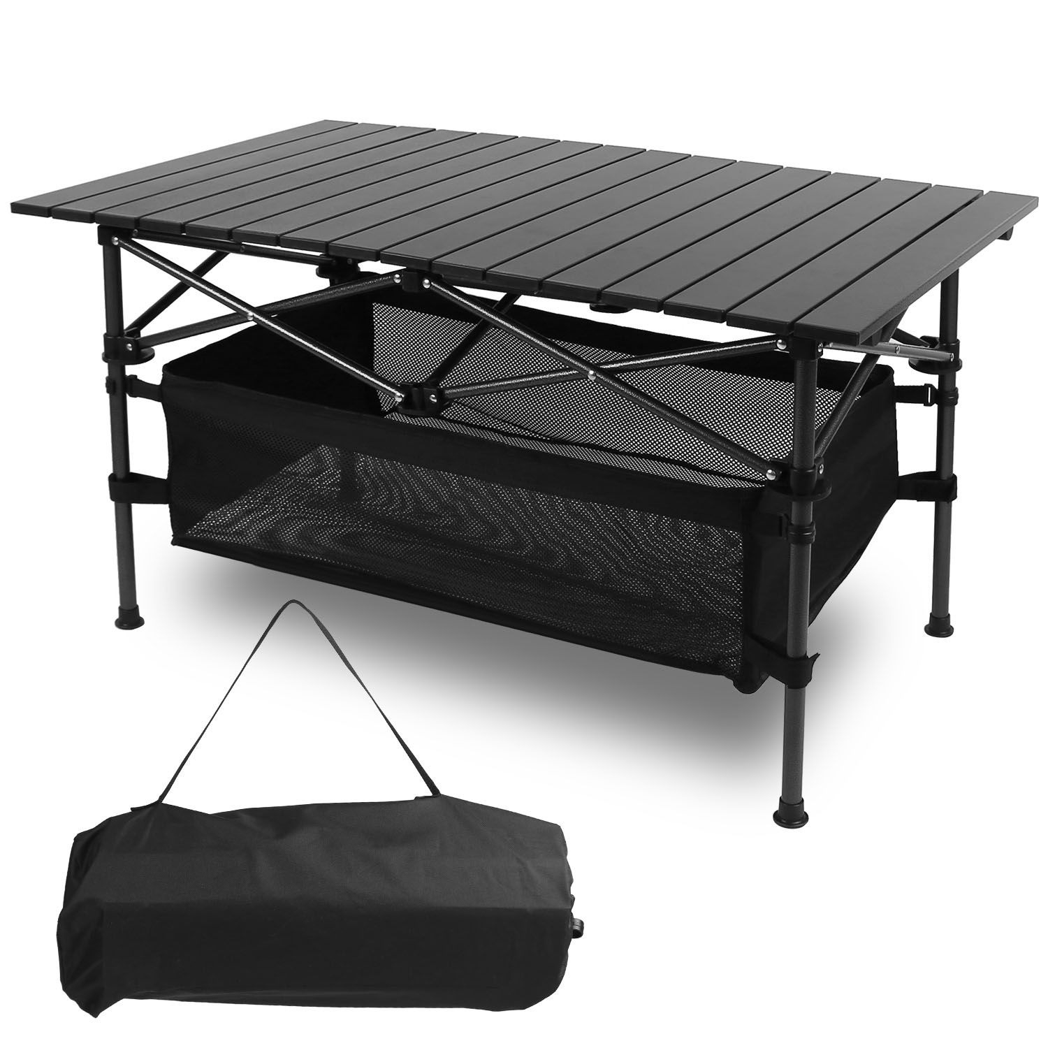 thumbnail video image 2 of Folding Camp Table with Large Storage and Carrying Bags, for Picnic, Party, 37"x 22", 2 of 10