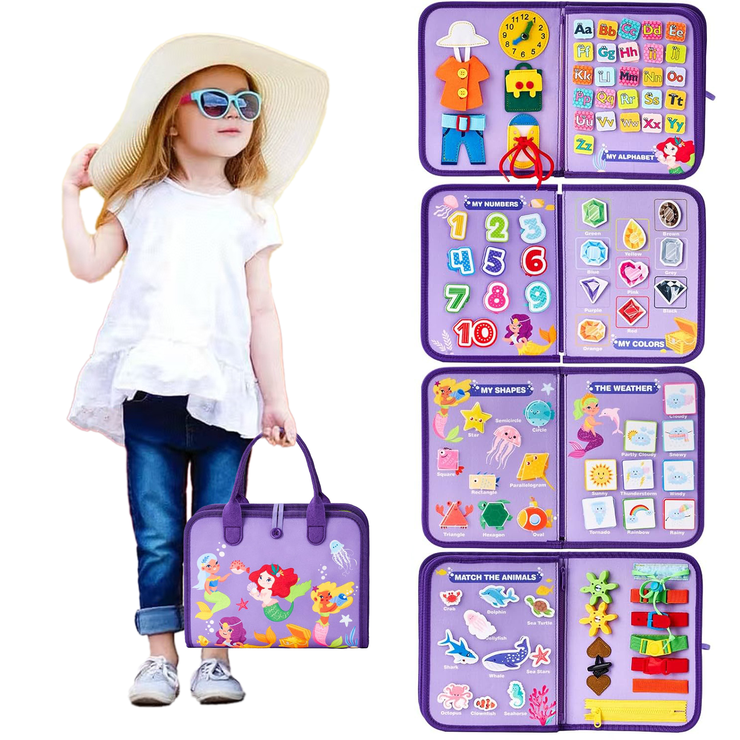 thumbnail video image 2 of Sunforu Busy Board Montessori Toys for 1 2 3 4 Year Old Toddlers,7 in 1 Busy Book for 1-3 Boys Girls,Educational Activity for Sensory Play, 2 of 8