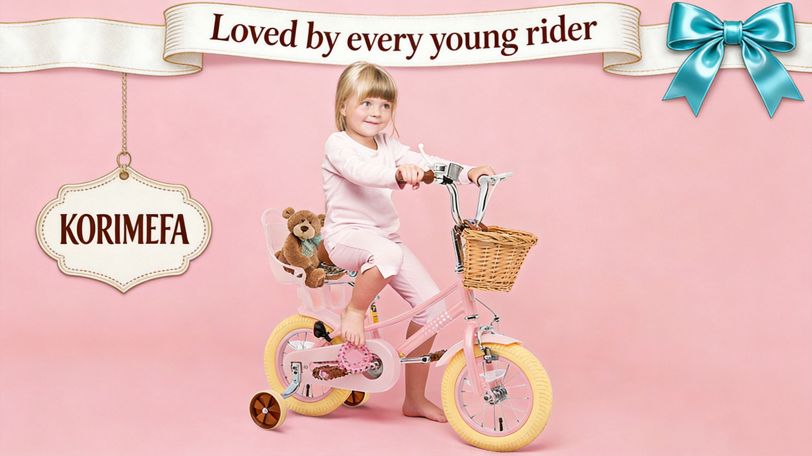 thumbnail video image 2 of KORIMEFA Girl Bike for Toddlers and Kids Ages 3-6 Years Old, 12 inch Kids Bike with Training Wheels & Basket, 12 in Girl Bicycle with Handbrake & Kickstand, 2 of 14