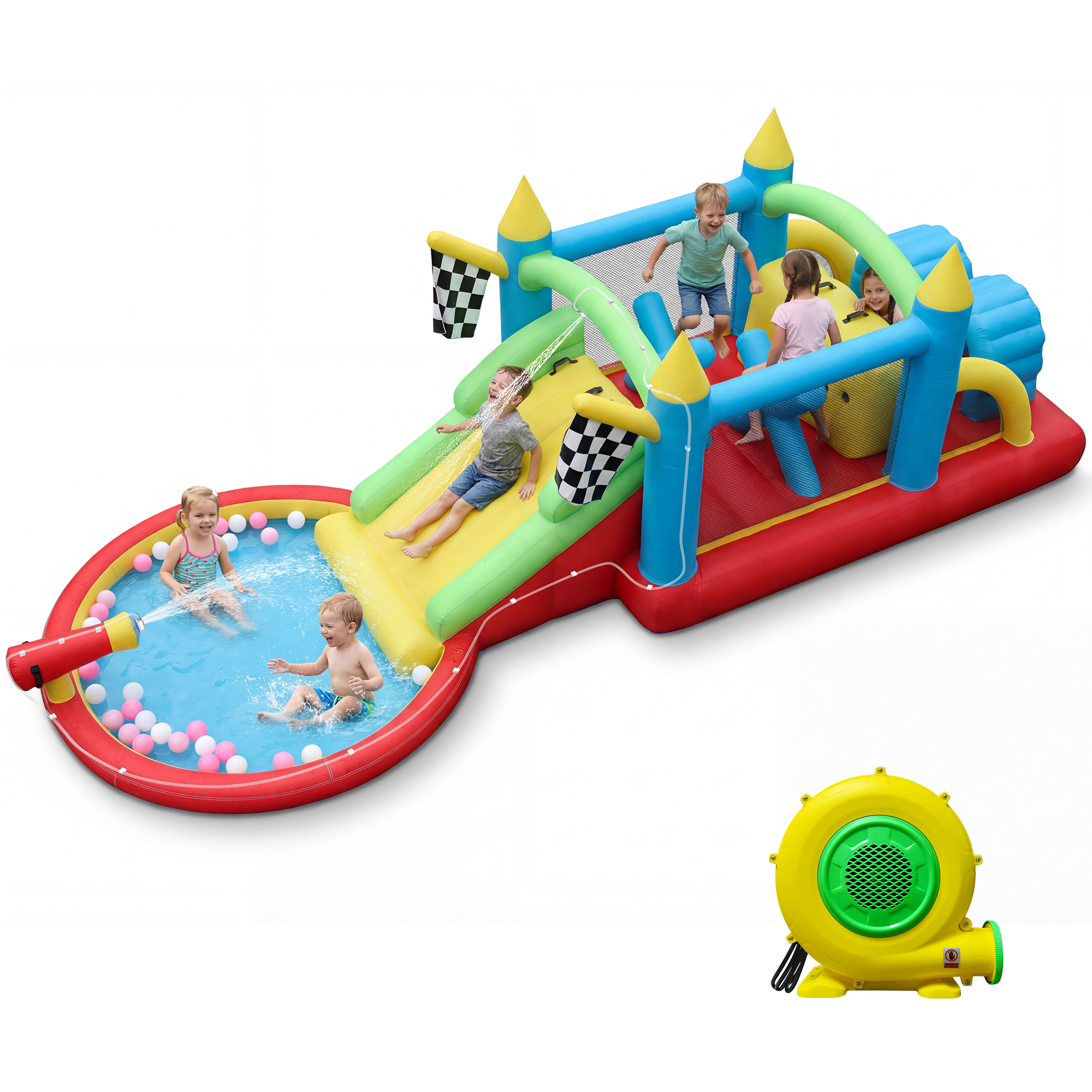 thumbnail video image 2 of KloKick Jumbo Inflatable Water Park & Slide Castle – Dry/Wet Dual Use, 840D Fabric, 400lbs Capacity, for Climbing & Aquatic Fun, 2 of 12