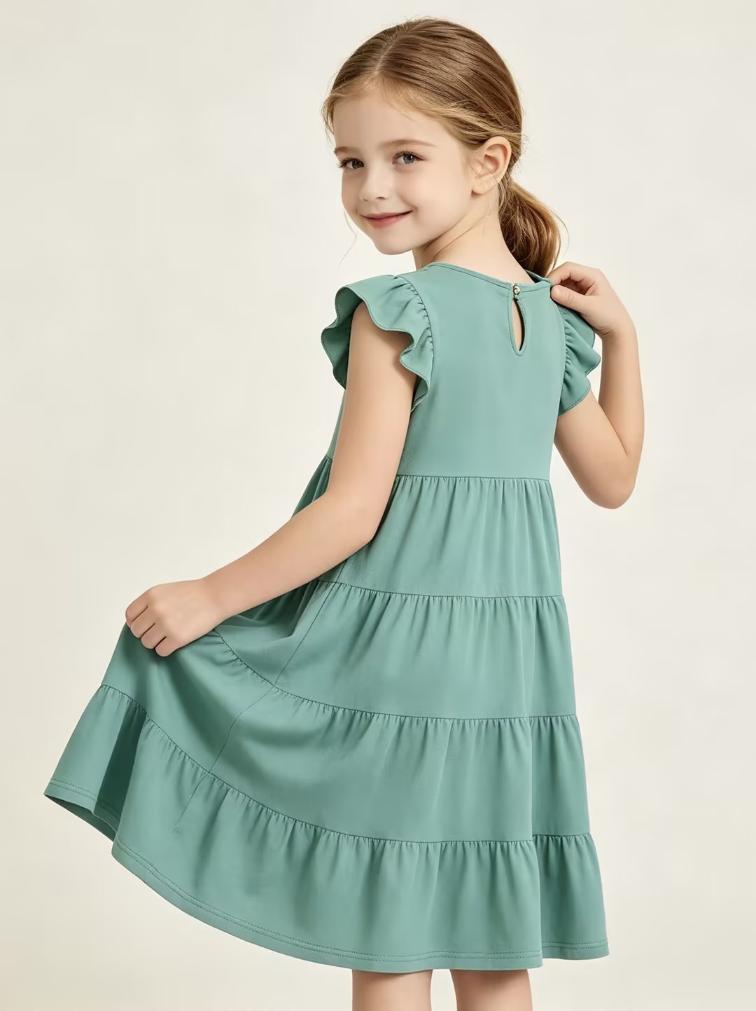 thumbnail video image 2 of Pounoo New Dresses For Girls Loose Solid Short Sleeve Casual Dresses Round Neck Knee Length Dress With Pocket Quick Drying Kids Dresses Girls 4-16, 2 of 8