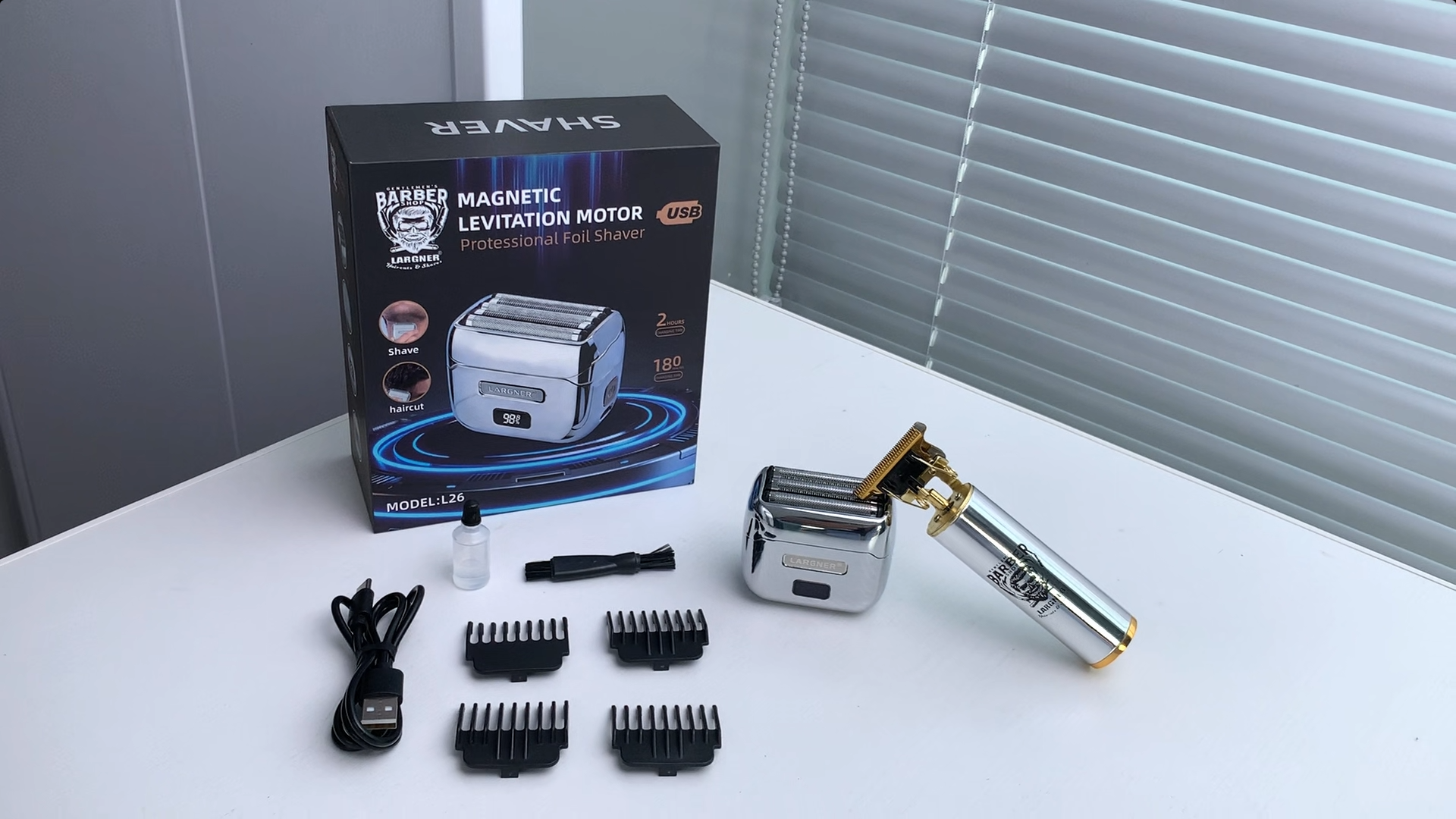 thumbnail video image 2 of LARGNER Men's Electric Foil Shaver, 5-Blade Magnetic Motor Metal Razor for Men, IPX7 Waterproof Wet/Dry, USB-C Rechargeable Cordless Beard Trimmer & Grooming Kit with Travel Case, 2 of 10
