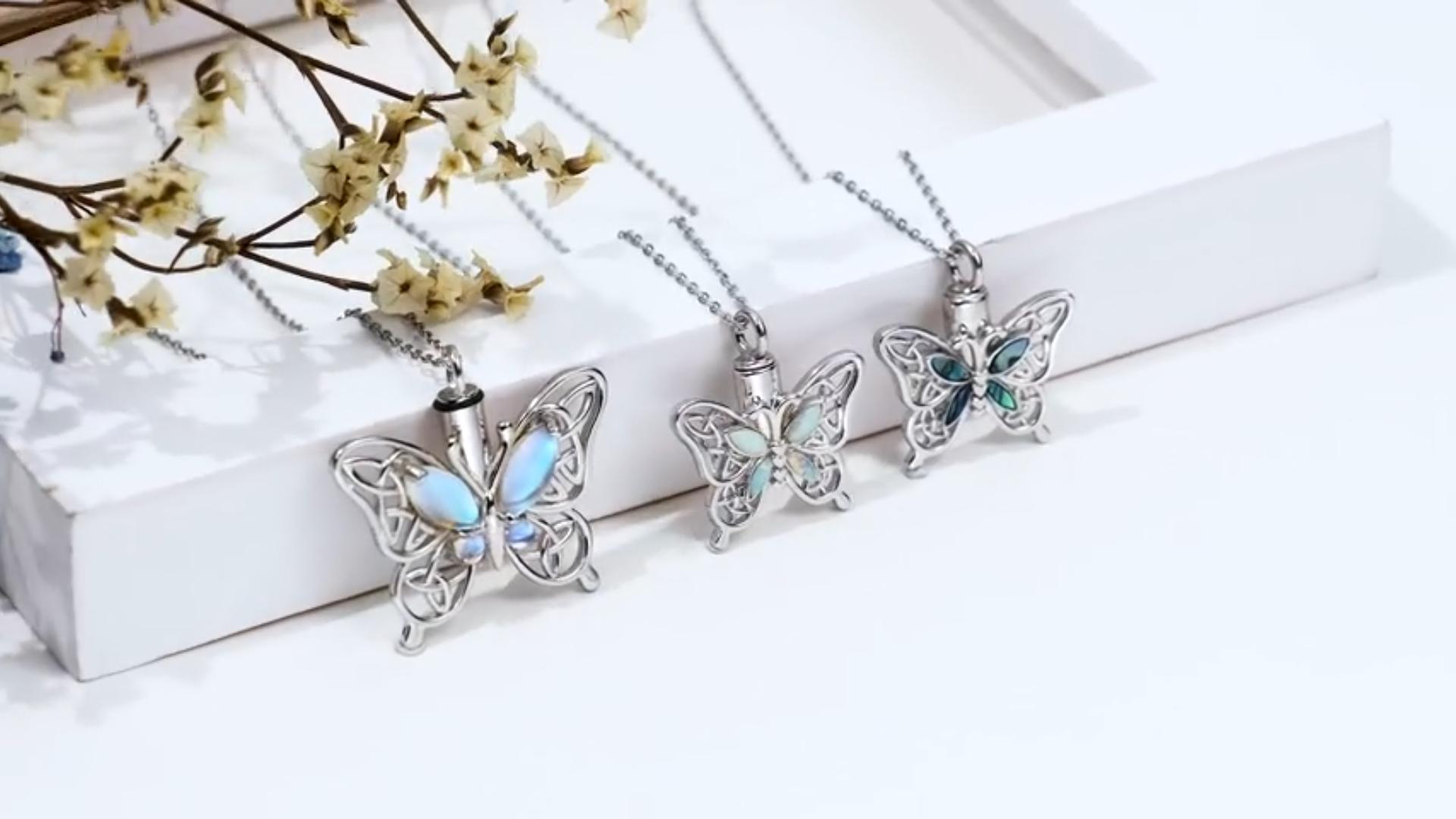 thumbnail video image 2 of Coachuhhar Opal Butterfly Urn Necklace for Ashes 925 Sterling Silver Celtic Knot Necklace Cremation Necklace for Ashes Keepsake Memorial Butterfly Cremation Jewelry Gifts for Women, 2 of 9