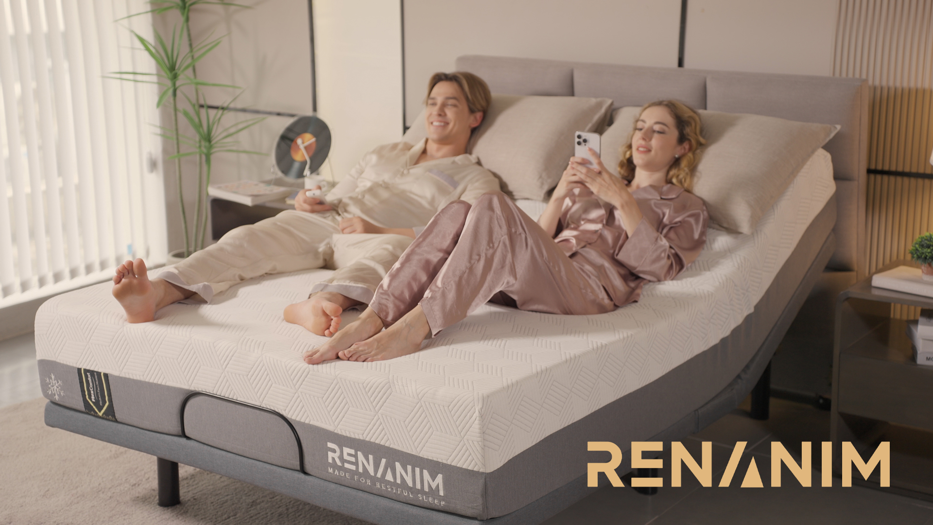 thumbnail video image 2 of Renanim Serenityflex Adjustable Bed Frame with 14" Mattress Included Electric Massage - USB, Under Bed Light, Luxury Cooling Gel Memory Foam Mattress, App Control, Head and Foot Incline Base Twin XL, 2 of 7
