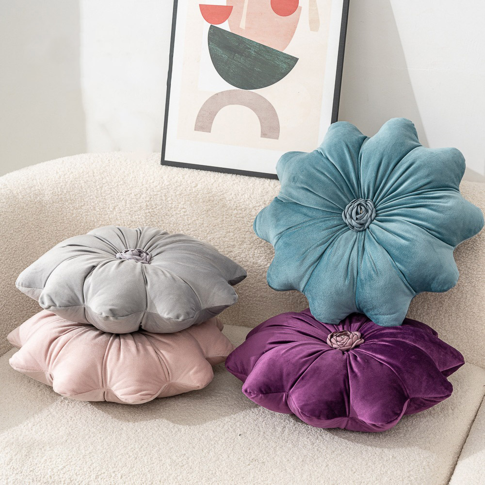 thumbnail video image 2 of KOGITI Flower Pillow Cushion Round Decorative Throw Pillow,for Sofa Bed, Soft Round 15.7 Velvet, 2 of 8