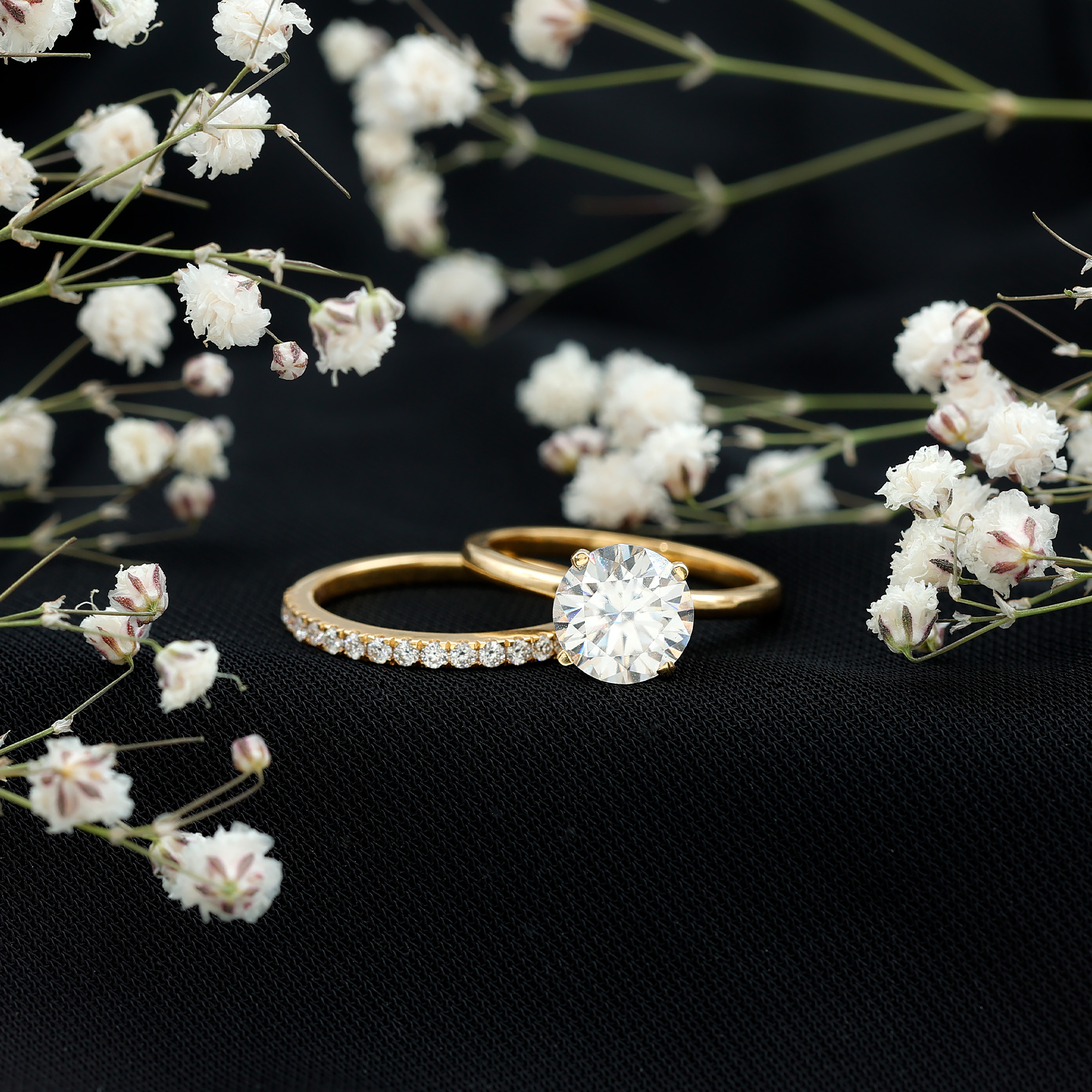 thumbnail video image 2 of Rosec Jewels Lab Diamond Wedding Ring Set - 8 mm - 2 Ct Engagement Ring with Wedding Band - EF-VS Grade, 18K Yellow Gold, US 12.00, 2 of 8