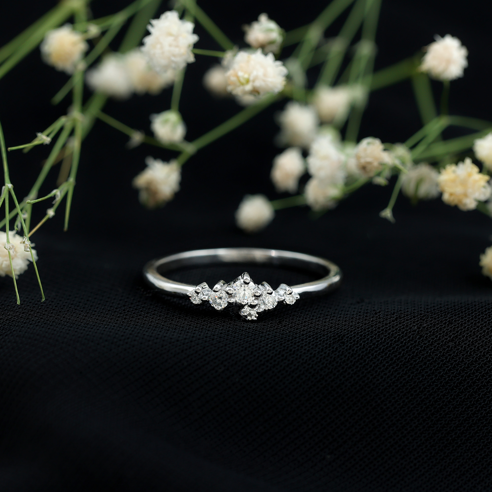 thumbnail video image 2 of Rosec Jewels 0.25 CT Moissanite and Gold Ring, Cluster Promise Rings for Women, Moissanite Promise Ring, 18K Yellow Gold, US 13.00, 2 of 8