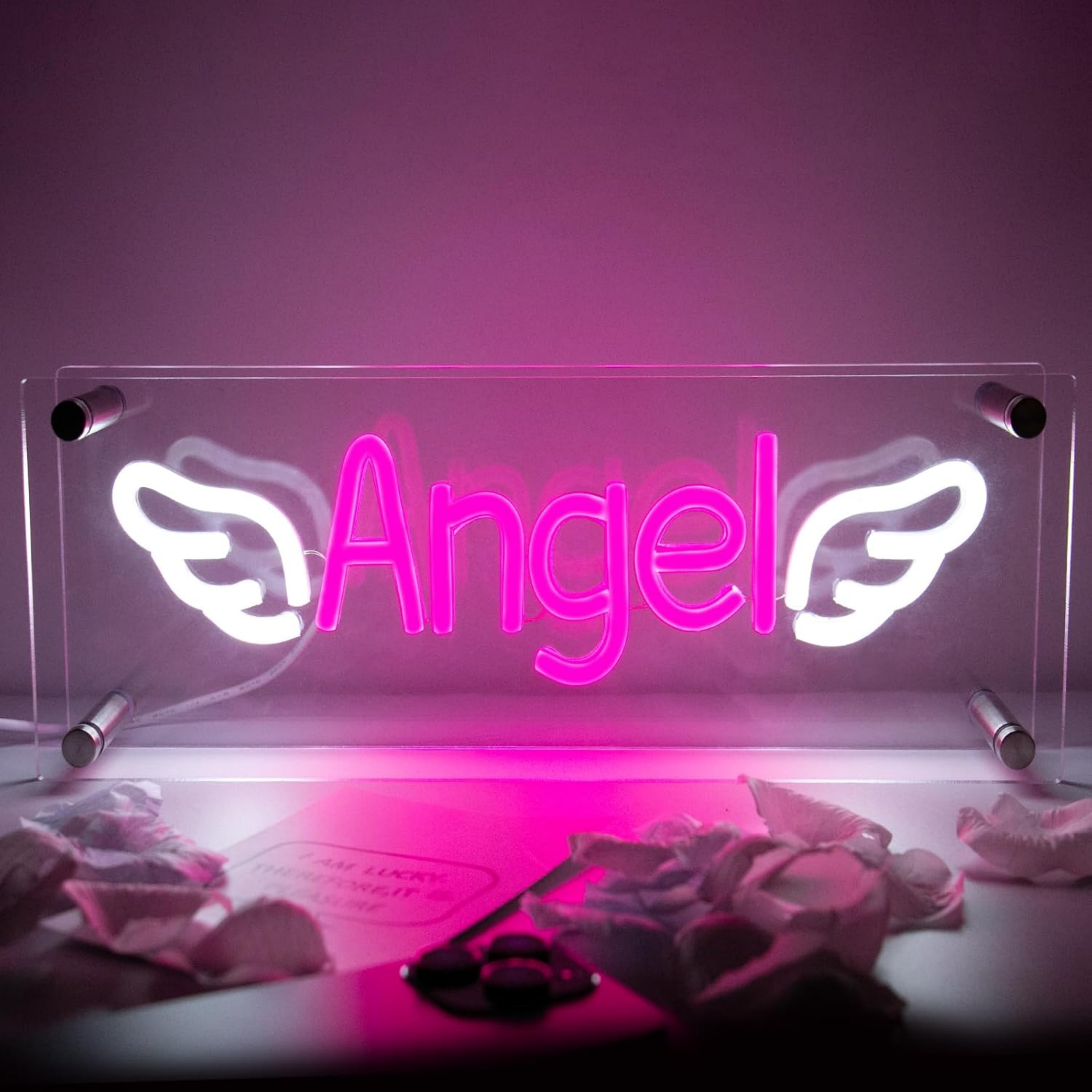 thumbnail video image 2 of UPONRAY Angel Desktop Neon Signs, 13.8"*4.7" Dimmable & USB-Powered LED Neon Light, Stylish Desktop decoration as Gifts for Valentine's Day, Lover, Family, Friend, Children, 2 of 11