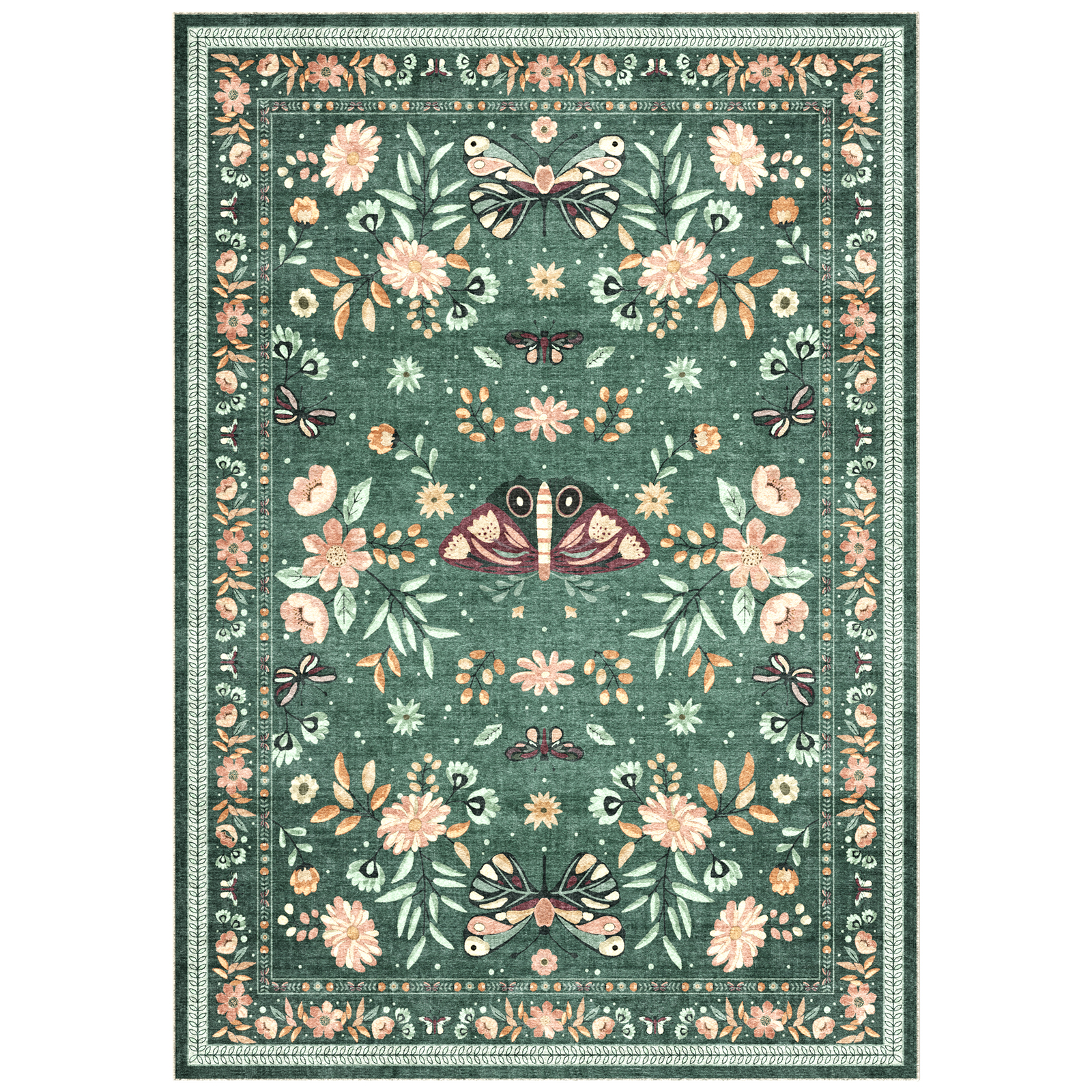 thumbnail video image 2 of Washable Area Rug for Living Room, NovDeco 6'x9' Non-Slip Vintage Boho Emerald Green Indoor Rug, Low Pile Stain Resistant Carpet for Bedroom, Kitchen, 2 of 11